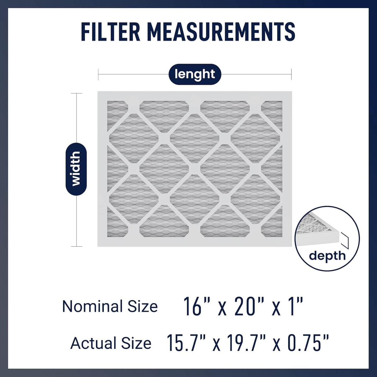 16x20x1 Air Filter, MERV 11, 6-Pack | Actual Size 15.7x19.7x0.75 |Compatible with HVAC, Air Conditioners & Furnaces– High Particle Capture & Smooth Airflow