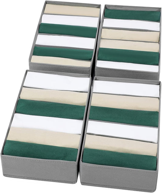 4 Packs T-shirt Drawer Organizers for Clothing,6 Grids Compartment Wardrobe Storage Box, Washable Clothes Organizer for Folded Clothes, T-shirt, Legging, Silk Scarve