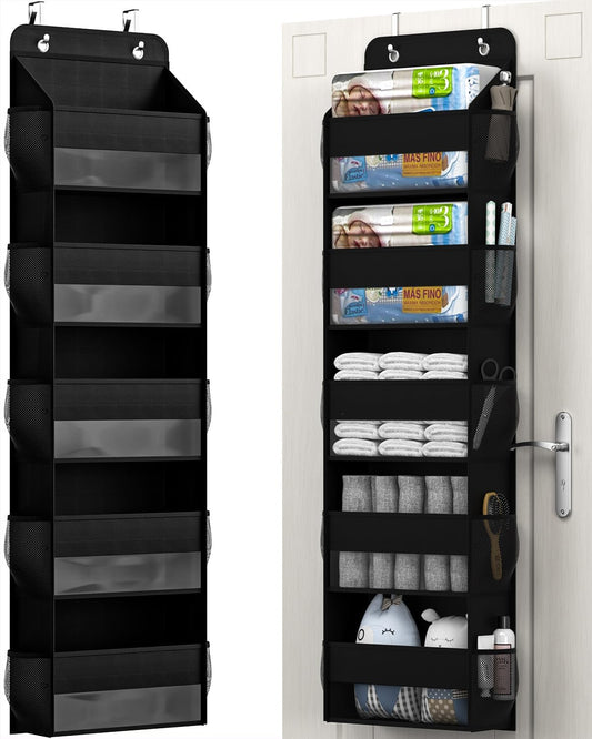 Over The Door Storage Organizer, RV Bathroom Organizer, Over The Door Organizer Camper Storage and Organization, 5 Shelf Hanging Over Door Organizer for Camper, Bathroom, Bedroom, Closet-Black