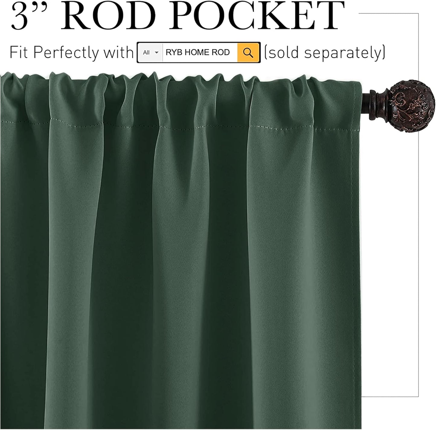 RYB HOME RV Curtains for Camper Windows - Soft Thermal Insulated Small Window Curtain Tiers for Cafe Kitchen Bedroom Basement Glass Door Window, W 42 x L 30 inches, Dark Green, 2 Panels