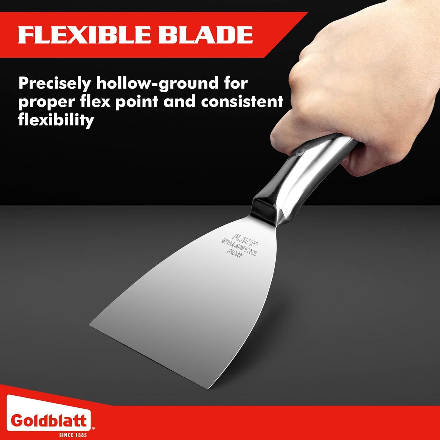 Goldblatt 5" Putty Knife, One-Piece Paint Scraper Tool, All Stainless Steel Joint Knife with Flexible Blade, Seamless Design, Metal Ergonomic Handle - for Drywall Repairing, Finishing and Scraping