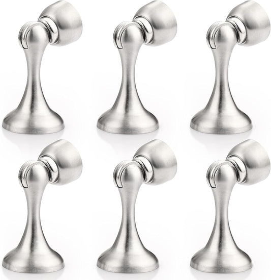Probrico Brushed Nickel Magnetic Door Stoppers for Bottom of Door, Stainless Steel Magnet Door Catch Door Stops to Keep Door Open, Heavy Duty Door Holder, Wall and Floor Mounting, 6 Pack