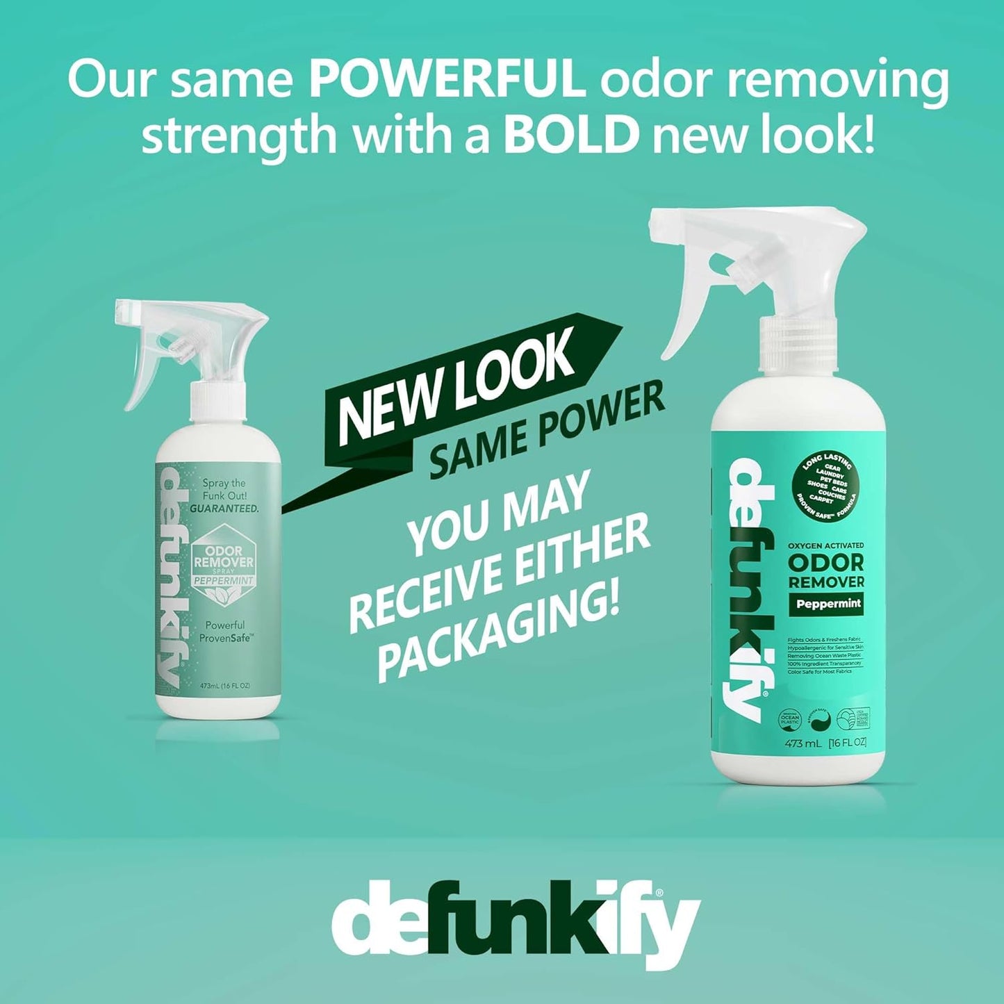 Odor Remover Spray, 16oz (2-Pack). 'Peppermint' Essential Oil Odor Eliminator for Strong Odors on Fabric, Shoes, Activewear. 'ProvenSafe' Deodorizer for Pets, Kids & Sensitive Gear w/Ionic Silver