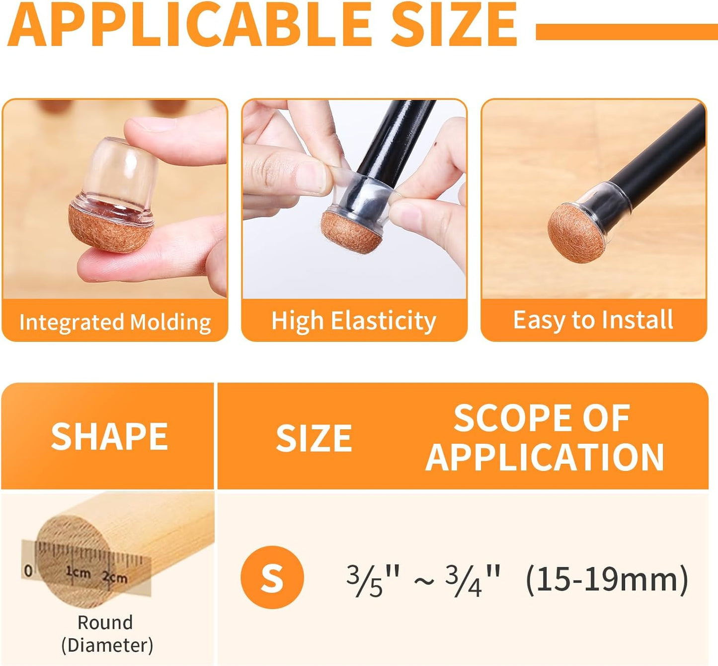 Ezprotekt 24 Pcs Small Clear Silicone Chair Leg Floor Protectors for Hardwood Floors, Chair Leg Caps Covers, Floor Protectors for Chair, Bar Stool Leg Protectors Round (S Fit: 3/5" to 3/4", 15-19mm)