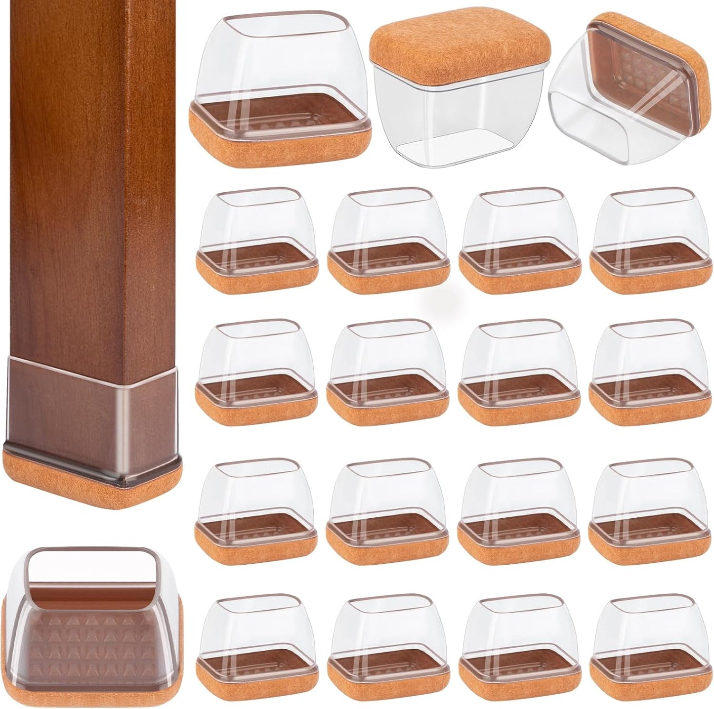 32 Pcs Rectangle Chair Leg Floor Protectors, Silicone Chair Leg Protectors for Hardwood Floors, High Elastic Chair Leg Cover for Chair Table Desk, Protect Wooden Floors from Scratching, Won't Tear