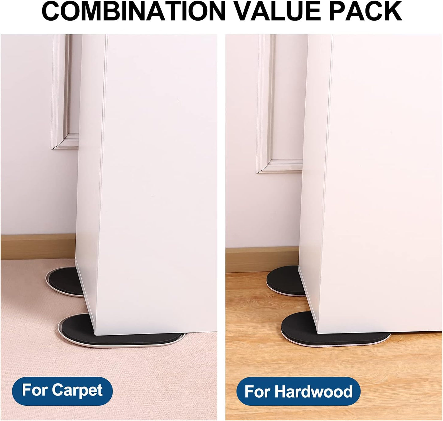 Ezprotekt 8 Pack Reusable Large Furniture Movers Sliders for Carpet and Hardwood Floors, 9-1/2" x 5-3/4" Oval Heavy Duty 4 Pcs Felt Sliders Hard Surfaces - 4 Pcs Plastic Furniture Pad Carpet (Beige)