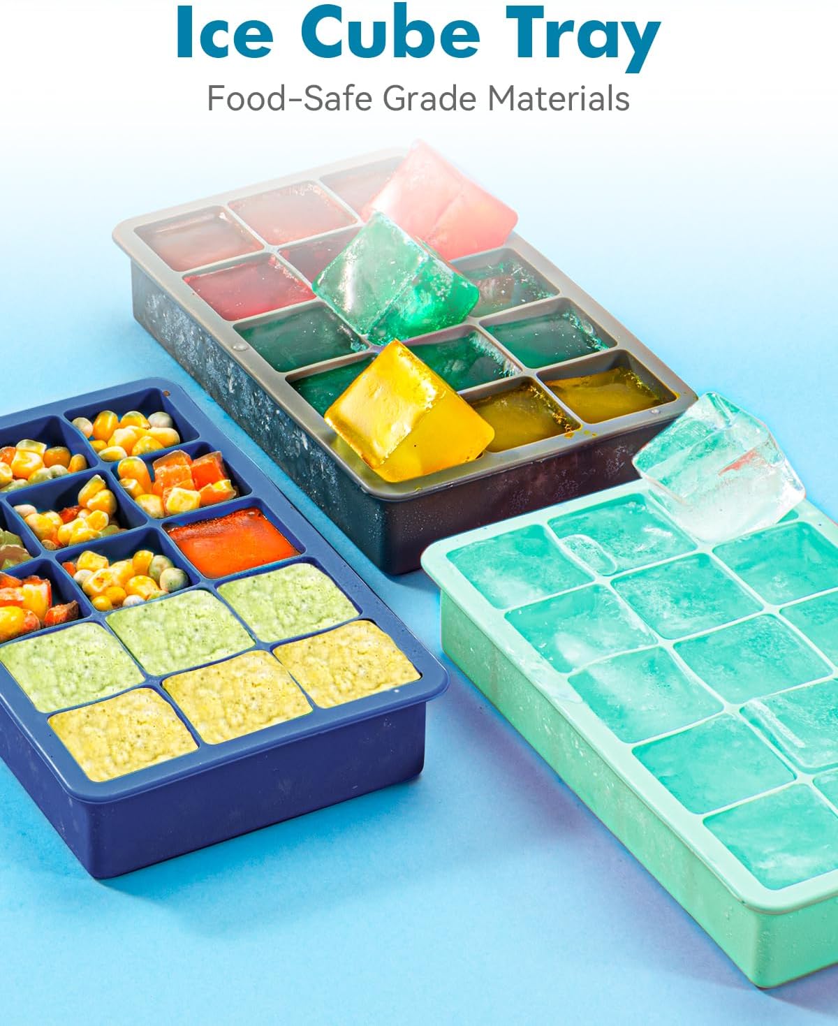 Silicone Ice Cube Trays for Freezer Set of 2, Square Ice Cubes Mold, Easy Release Silicone Old Fashioned Ice Cube Tray, Mini Fridge Rubber Ice Cube Tray for Whiskey Cocktail Coffee Soup