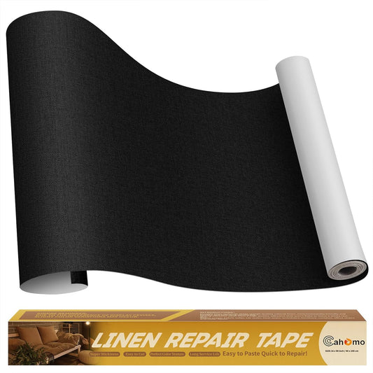 Linen Repair Tape 16x90 inch, Self Adhesive Fabric Patches, Linen Patch Tape Kit, Fabric Repair Tape for Couch Sofas, Headboards, Chairs, Pillows, Curtains, Couches - Black