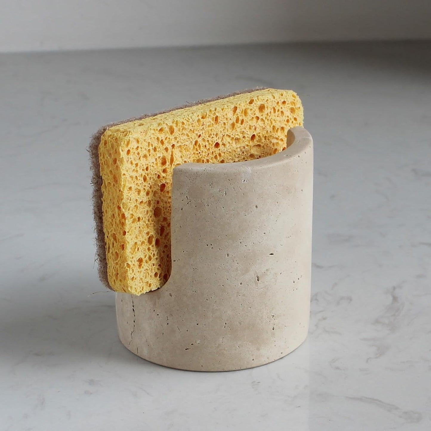 Natural Travertine Sponge Holder for Kitchen Sink, Drying Rack, Compact Sink Caddy Organizer (Beige Travertine)