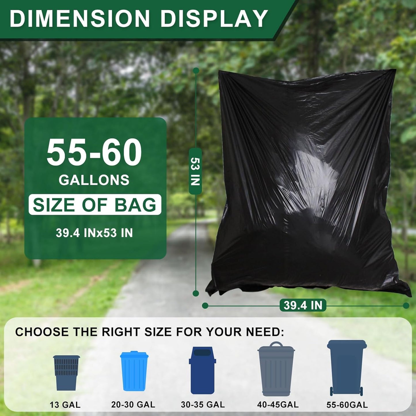 55-60 Gallon Black Trash Bags 120 Count - 40''x53'' Extra Large 50+ Gallon Garbage Bags,Unscented Strong Huge Can Liners for Construction Industrial Yard Outdoor Commercial
