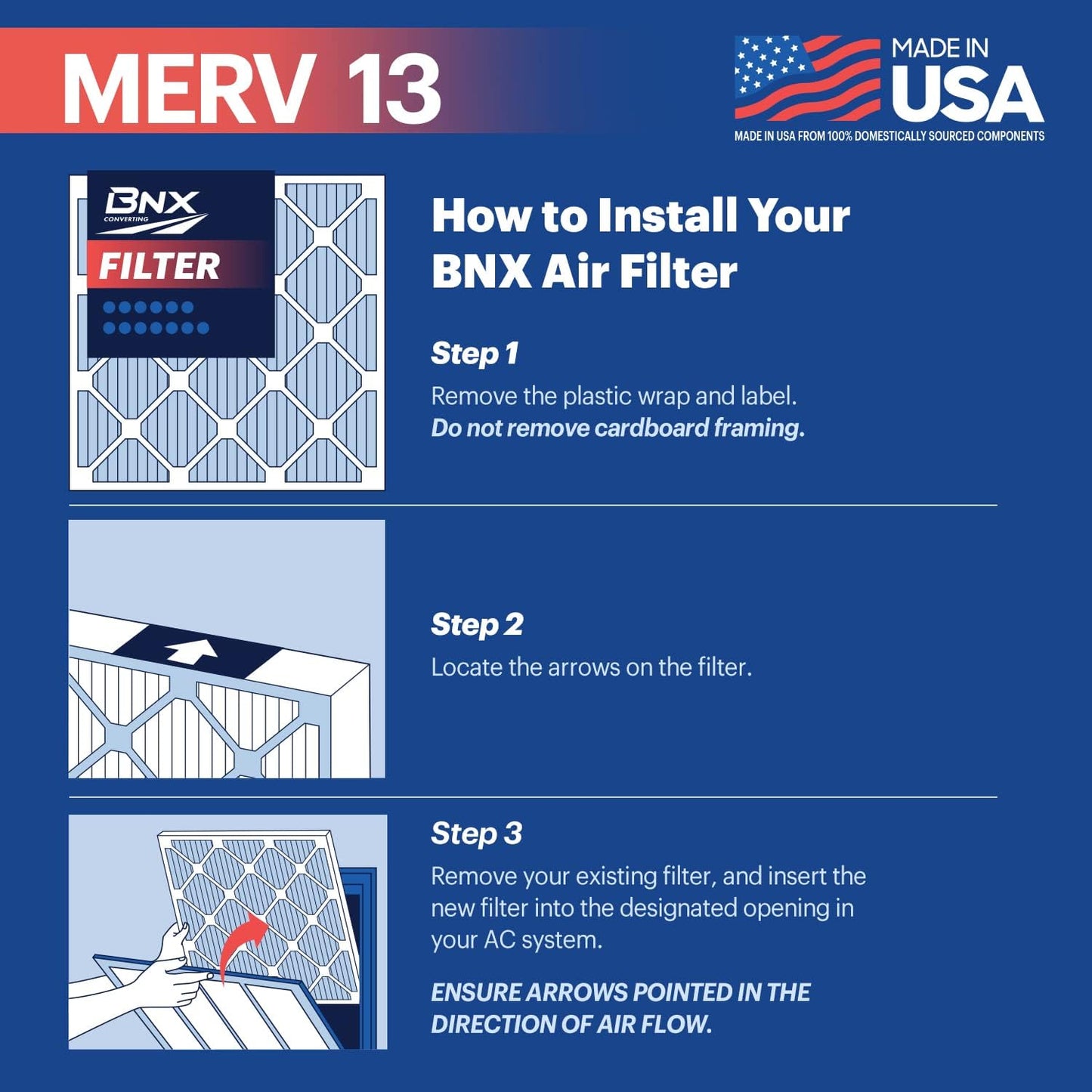 BNX TruFilter 12x24x1 Air Filter MERV 13 (4-Pack) - MADE IN USA - Electrostatic Pleated Air Conditioner HVAC AC Furnace Filters for Allergies, Pollen, Mold, Bacteria, Smoke, Allergen, MPR 1900 FPR 10