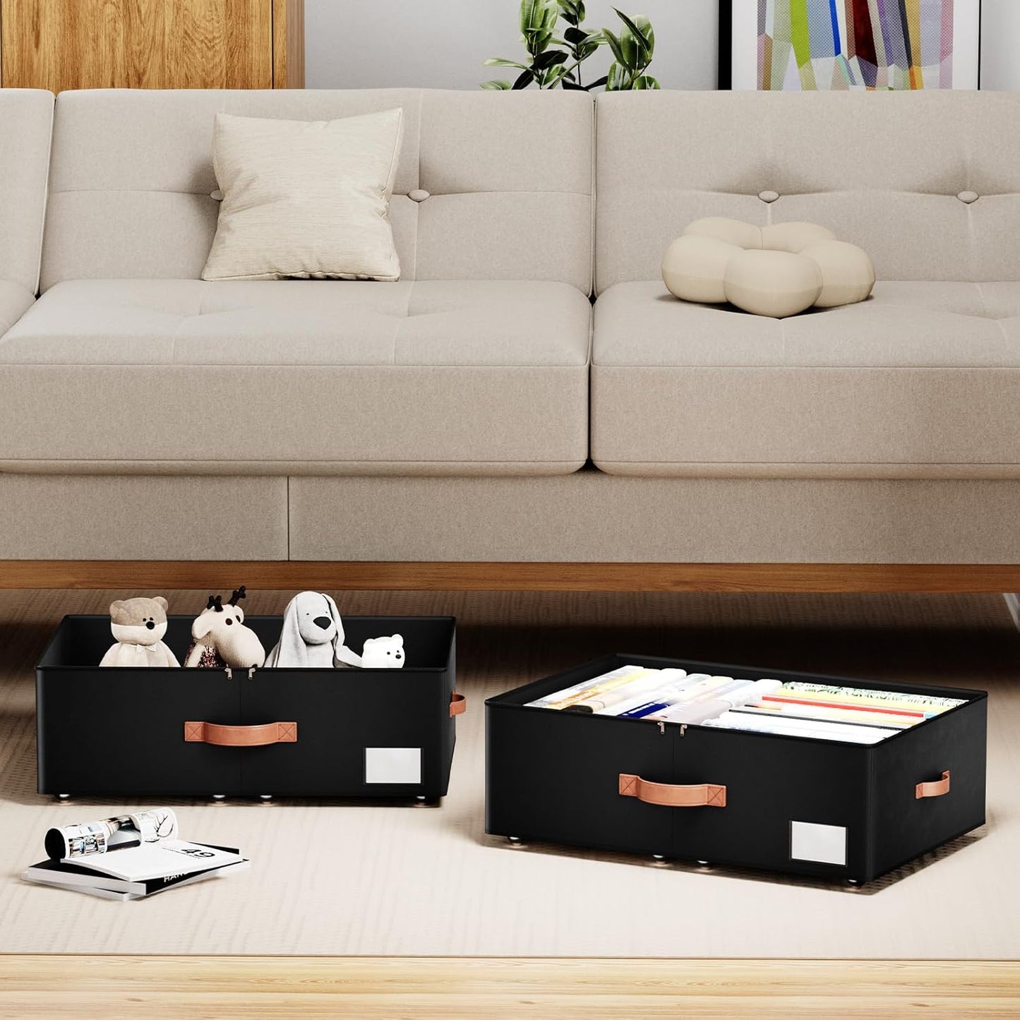 Underbed Storage With Wheels,Large Capacity 10 inches Height Storage Bins,Rolling Underbed Shoe Storage Containers,Underbed Storage Drawers for clothes & blankets (black, 10inch height)