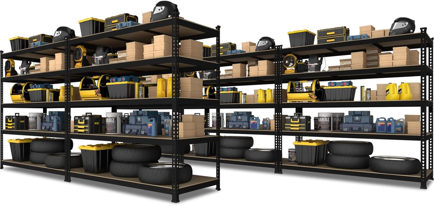 PrimeZone 48" x 24" x 72" Heavy Duty 5 Tier Adjustable Garage Storage Shelving, Metal Utility Rack Shelf Unit for Warehouse Pantry Closet Kitchen, Black, 5 Pack