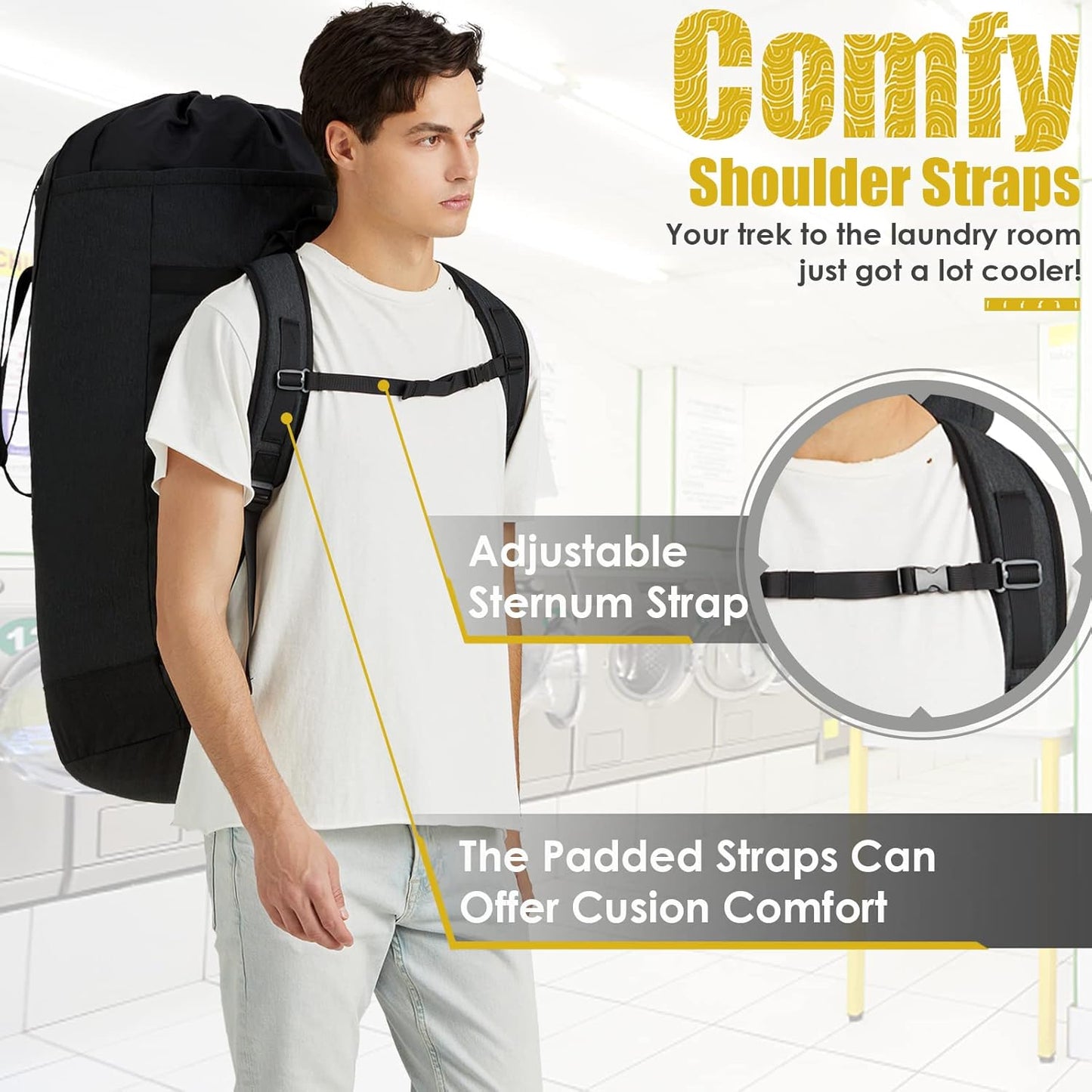 Laundry Backpack Bag 115L, Heavy Duty Laundry Bags with Shoulder Straps, Dirty Clothes Bag for College Dorm Essentials, Hamper Backpack for Travel, Laundromat, Apartment, Beach, Camping