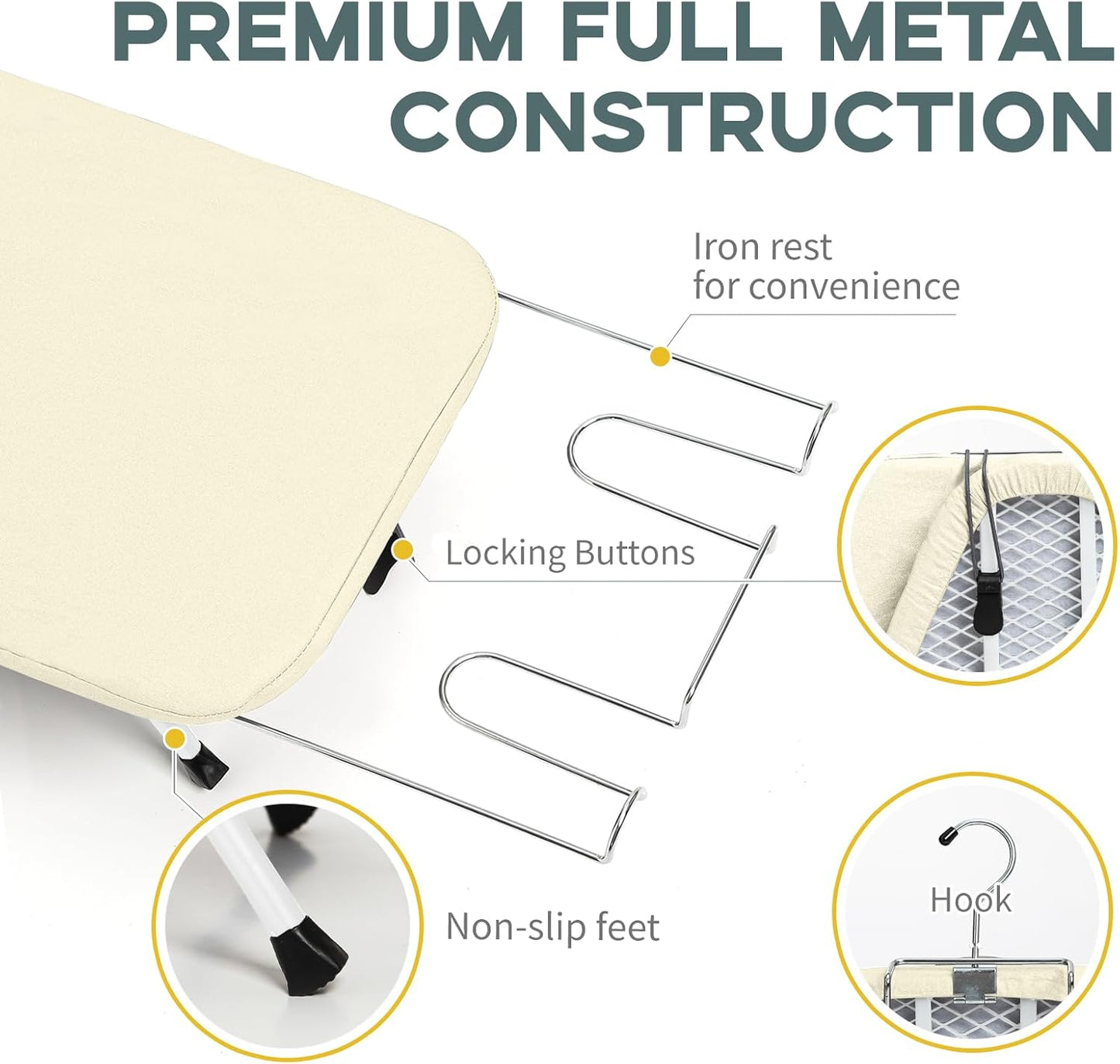 Metal Small Ironing Board Tabletop 31x12, RAINHOL Countertop Mini Iron Board Foldable with Cotton Cover and Pad, Portable and Compact for Travel, Dorms and Small Space