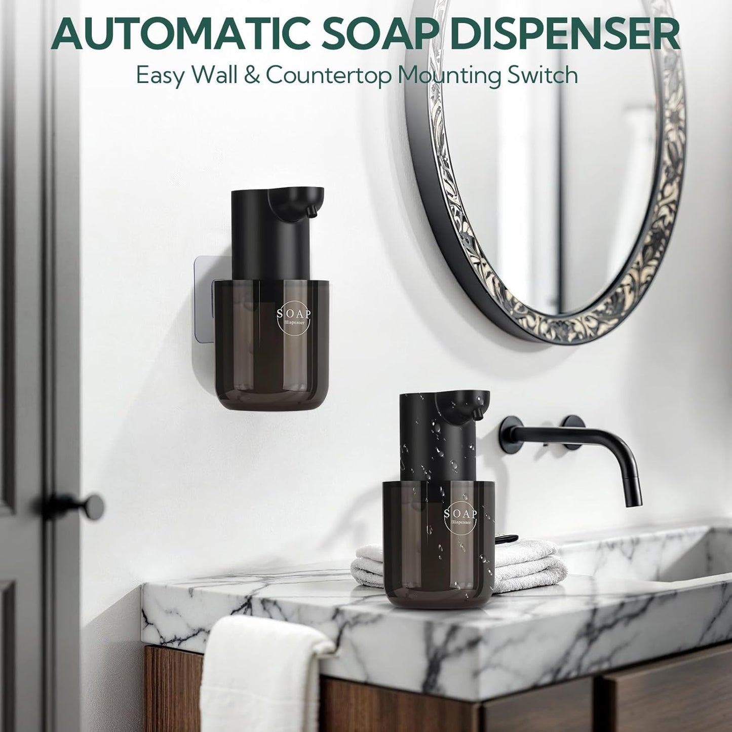 2 Pack Automatic Soap Dispenser, Touchless Automatic Liquid Soap Dispenser, Electric Wall Mounted Dispenser, 13.5oz/380ML USB Rechargeable with 4-Level Adjustment for Bathroom, Kitchen & Office