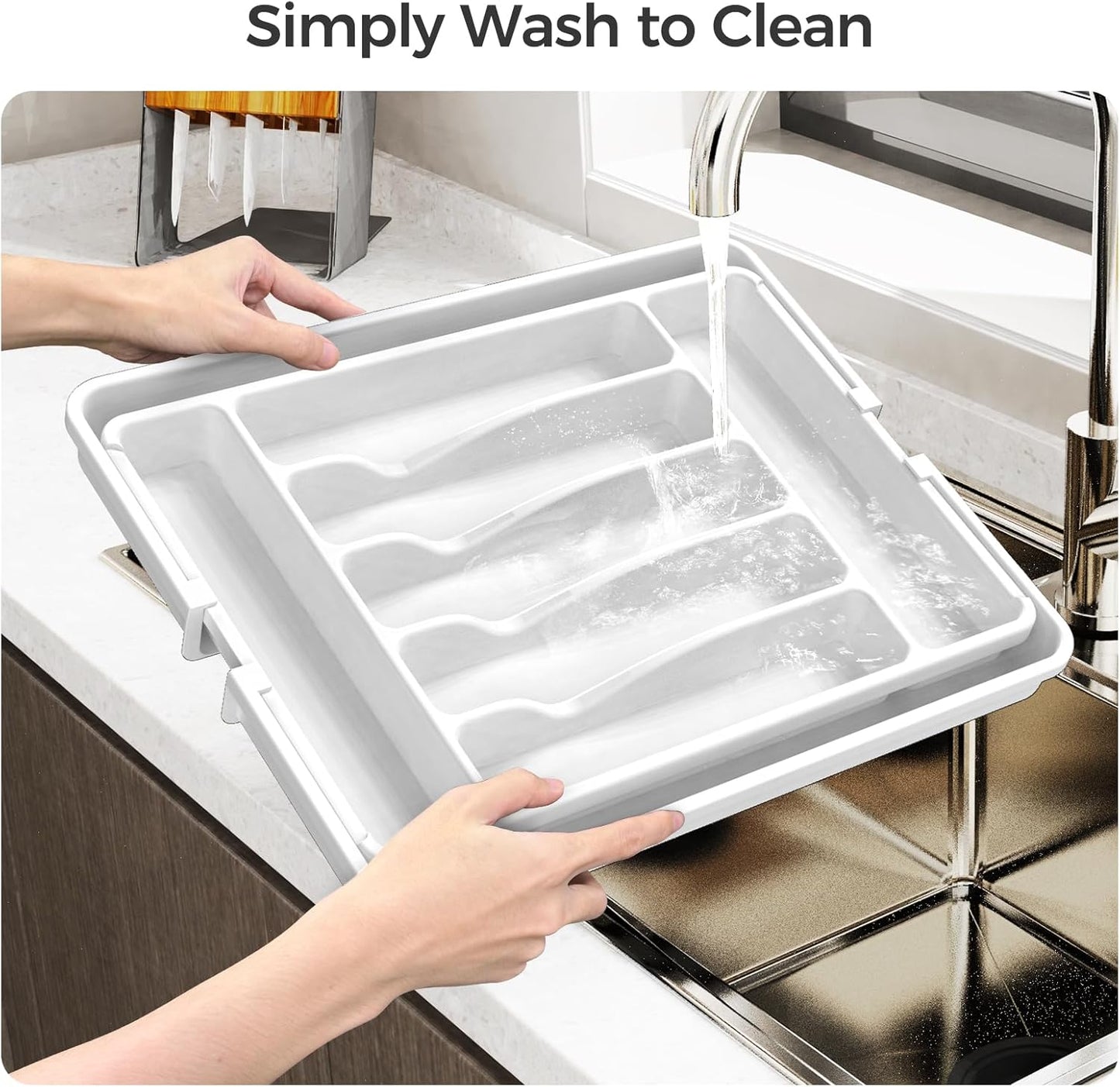 Extra Large Expandable Silverware Organizer, BPA-Free Food-Safe Cutlery Flatware Organizer, Kitchen Utensil Drawer Organizer, Adjustable Silverware Holder for Spoons Forks Knives, White