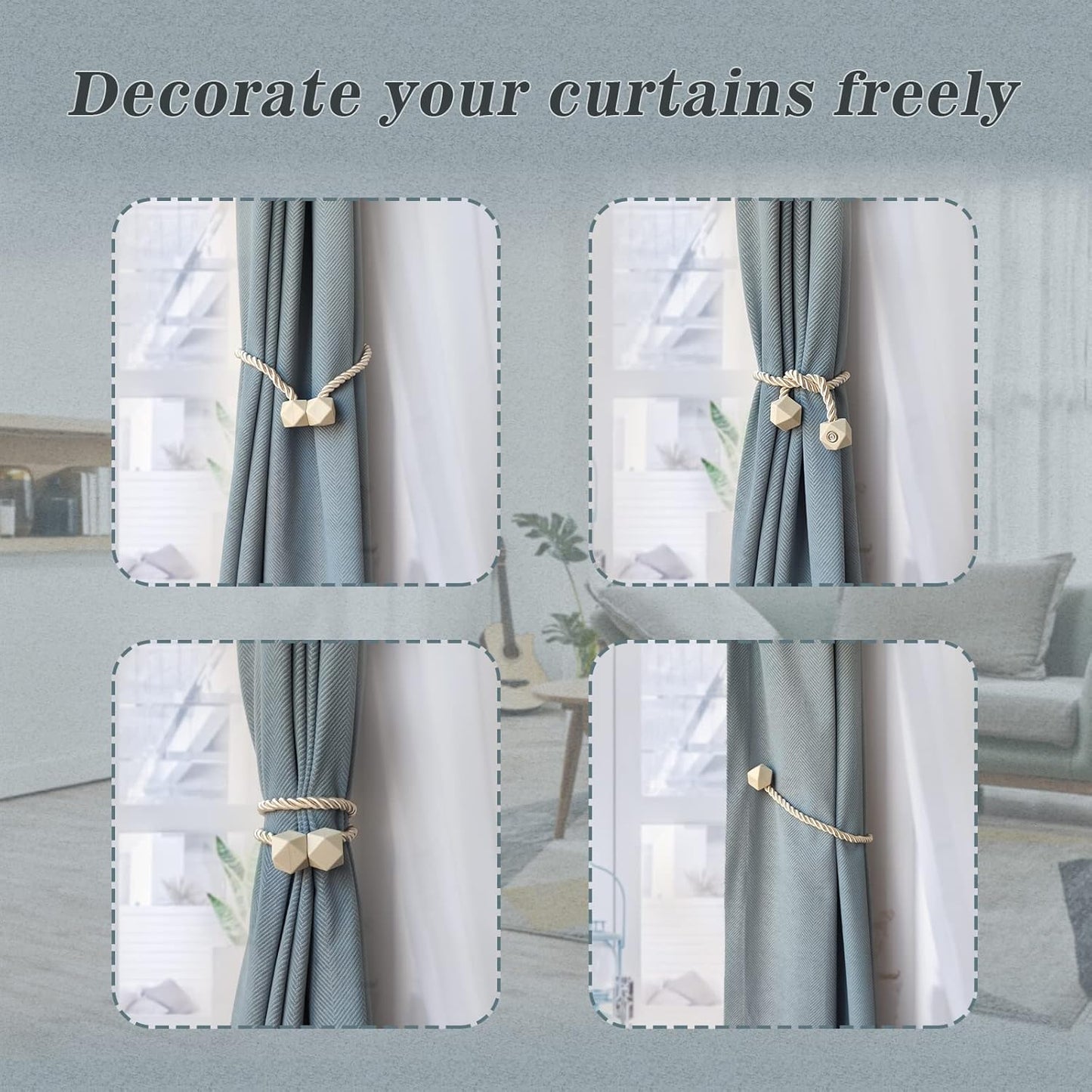 Hion Magnetic Curtain Tiebacks Beige 2pcs, Curtain Tiebacks Buckles Holdbacks Holders Hooks Clip for Home Bedroom Office Decorative Curtain