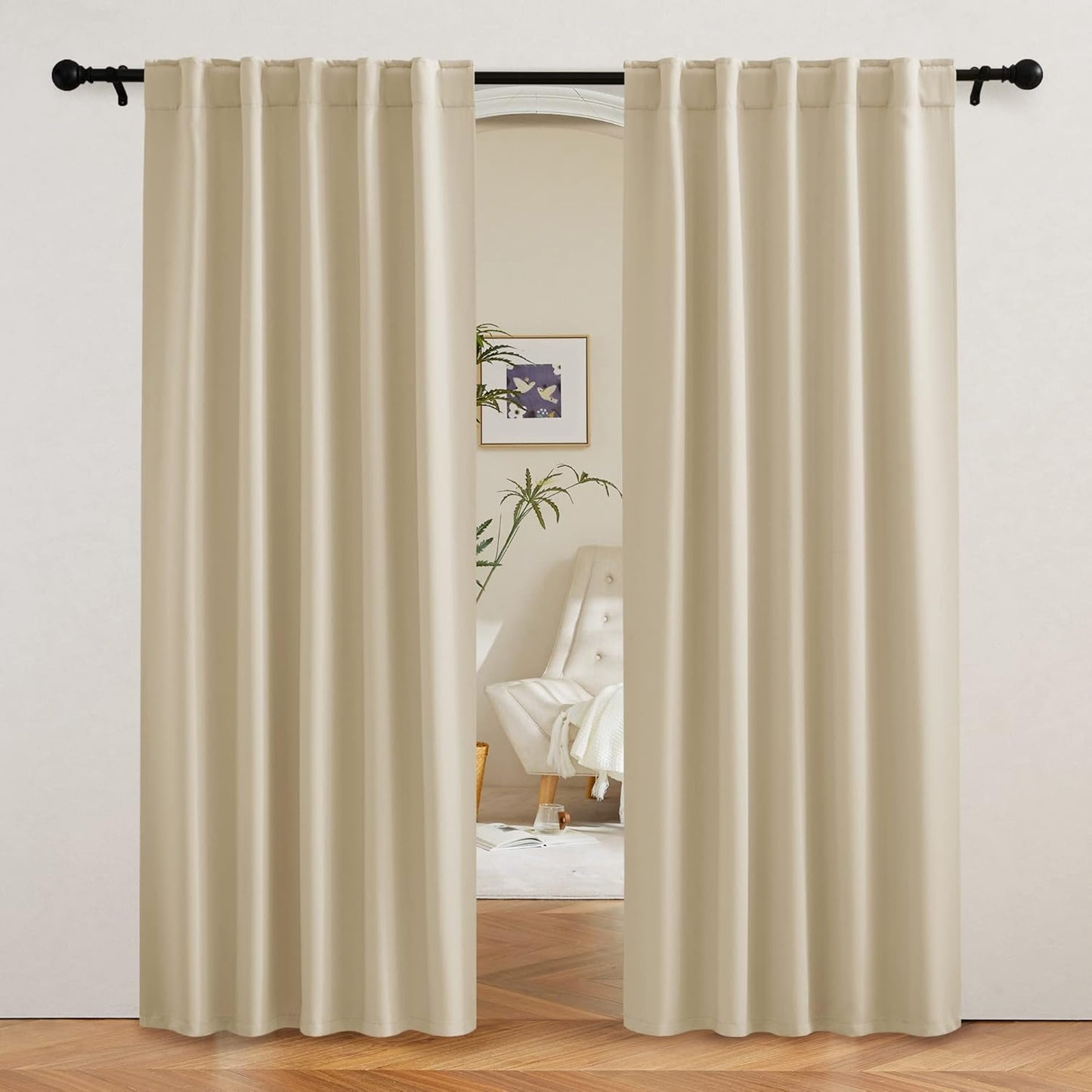 RYB HOME Blackout Curtains 80 inches Long Thermal Insulating Large Window Curtains for Living Room Sliding Glass Door Dining Home Office Backdrop, Biscotti Beige, W 42 x L 80 per Panel, 2 Panels