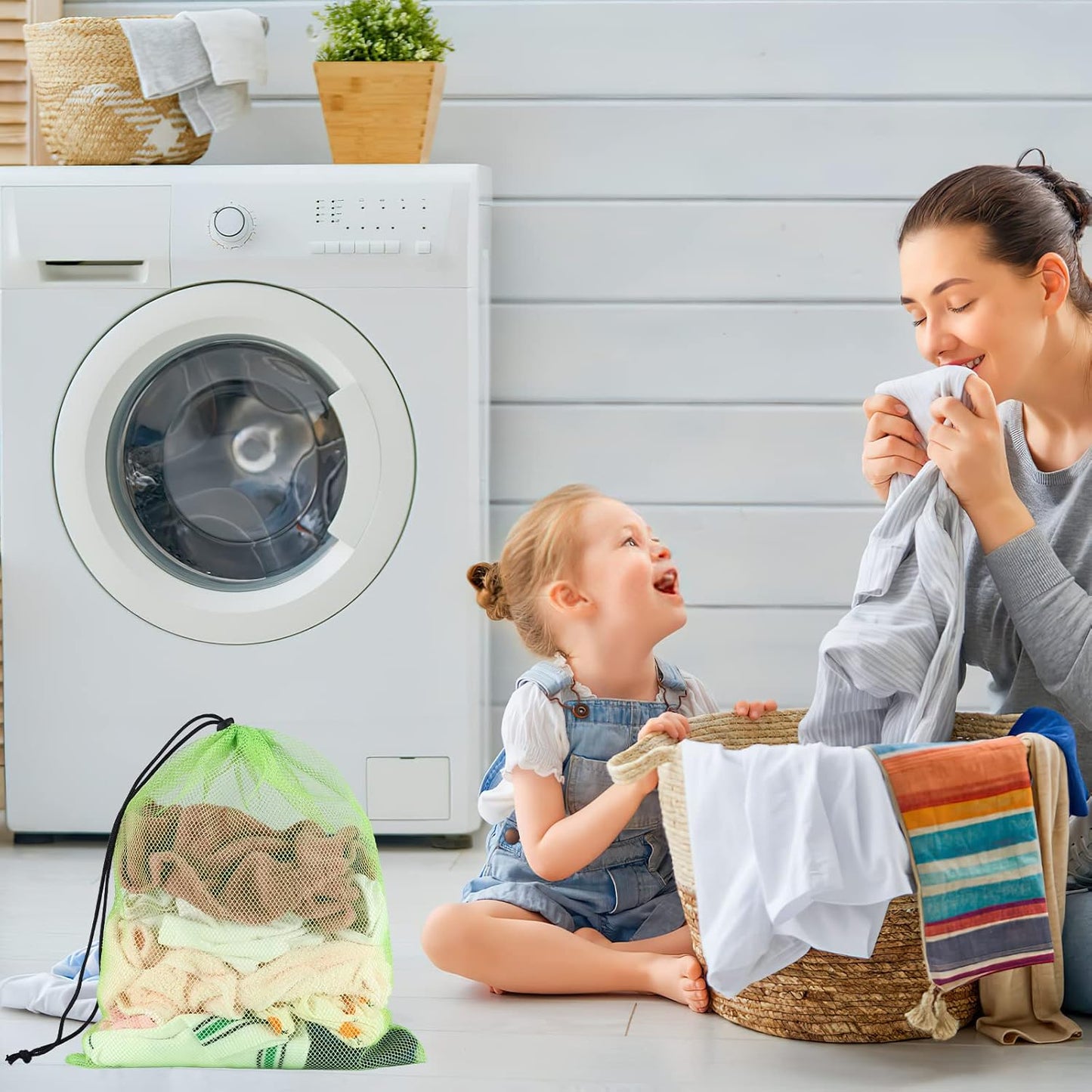 18"X24" 6Pcs Mesh Laundry Drawstring Bag Nylon Drawstring Gym Bag with Cord Lock Closure