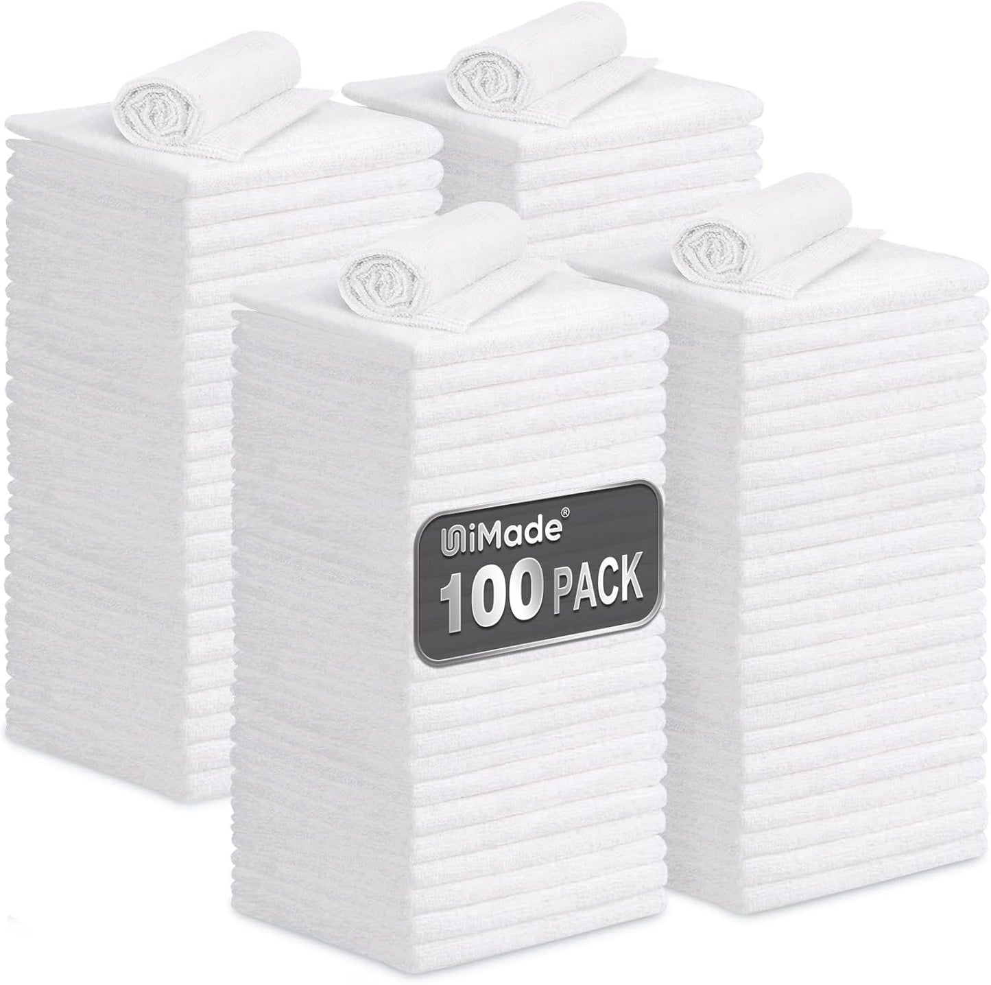 Shop Towels, 100 Pack Commercial Grade Work Rags Microfiber Towels for Cars Cleaning Rags Bulk Detailing Cloth for Automotive Bar Mechanic Restaurant Garage Housekeeping, 11.5"x 11.5", White