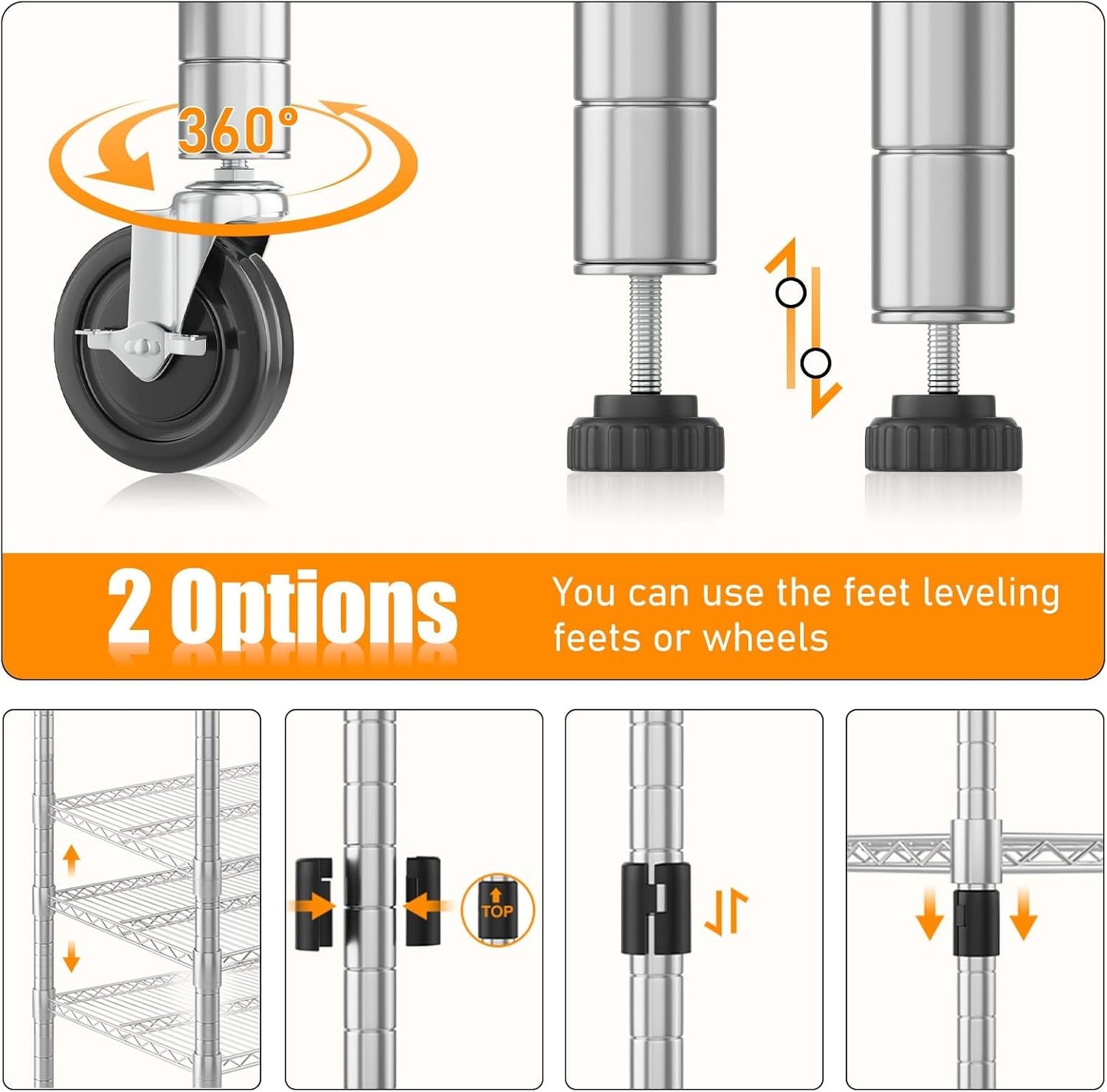 Himimi 4-Tier Heavy Duty Steel Wire Rack Storage Shelving, Adjustable Metal Storage Shelves with Wheels, 72''H Wire Shelf for Kitchen Garage Basement Pantry Organization, 18" D×36" W×72" H-Silver