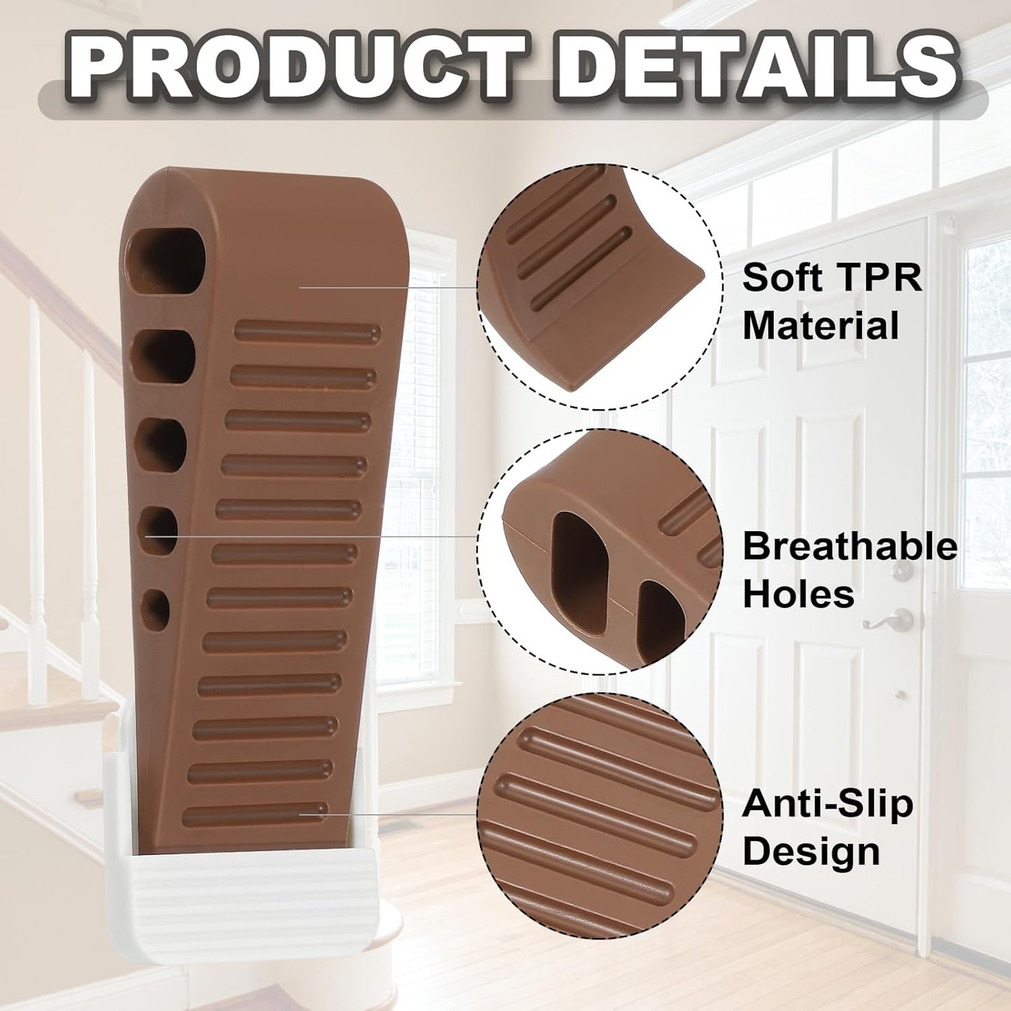 PATIKIL Rubber Door Stoppers for Bottom of Door, Door Wedge Stopper with Holder Sturdy Stackable Doorstop Wall Protector for Home Office Floor Concrete Tile, Brown