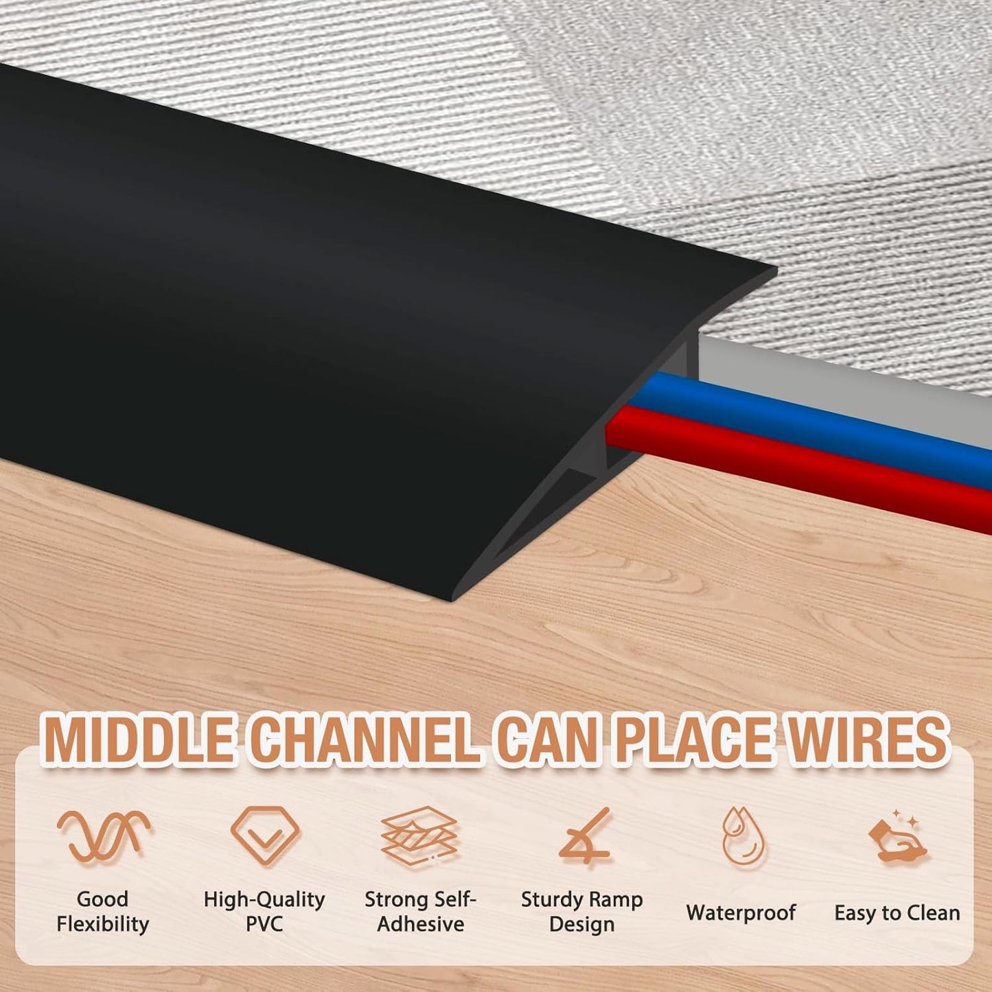 Floor Transition Strip Self Adhesive Vinyl Door Threshold for Doorways Carpet Edging Trim Overlap Edge Reducer for Laminate Floor, Carpet, Tile (Black, 3/5" to 4/5", 3.3Ft)