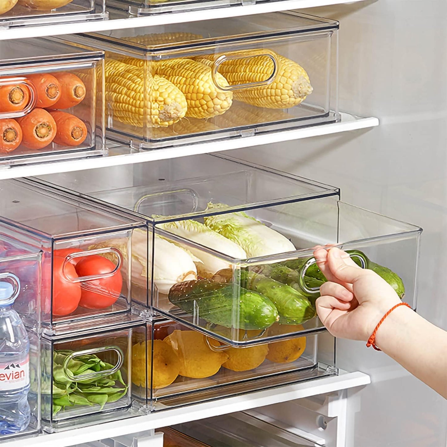 MineSign 9 Pack Stackable Refrigerator Organizer Bins Pull-Out Drawers for Fruit and Veggies Storage Organizer for Fridge Clear Drawer Containers with Handle Divided Organization for Produce Saver
