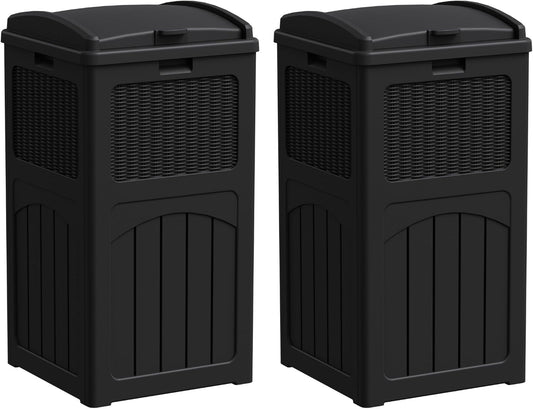 Greesum 33 Gallon Outdoor Trash Can with Lid (2-Pack), Heavy Duty Resin Garbage Bin, Waterproof & UV Resistant for Patio, Garden, Deck, Yard, Dark Black