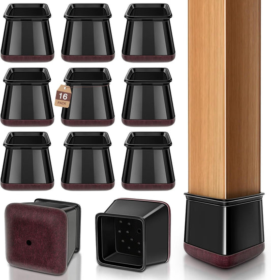 Chair Leg Floor Protectors Square Chair Leg Protectors for Hardwood Floors Silicone Caps Felt Strengthen Bottom Protection Anti-Scratch Reduce Noise 16 Pack Black Square M Fit:13/16" to 1" (20-26mm)