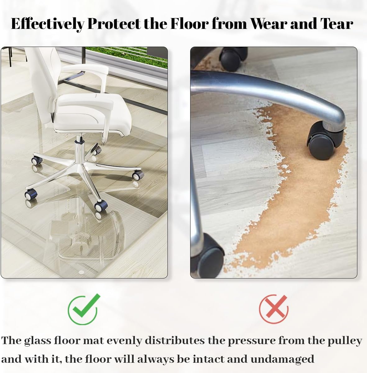 [Tempered Glass] 46" x 55" Glass Chair Mat, Heavy Duty Hard Floor Mat with Round Corner and Polished Edge, Office Chair Mat for Carpet Office Home Hardwood Floor Desk