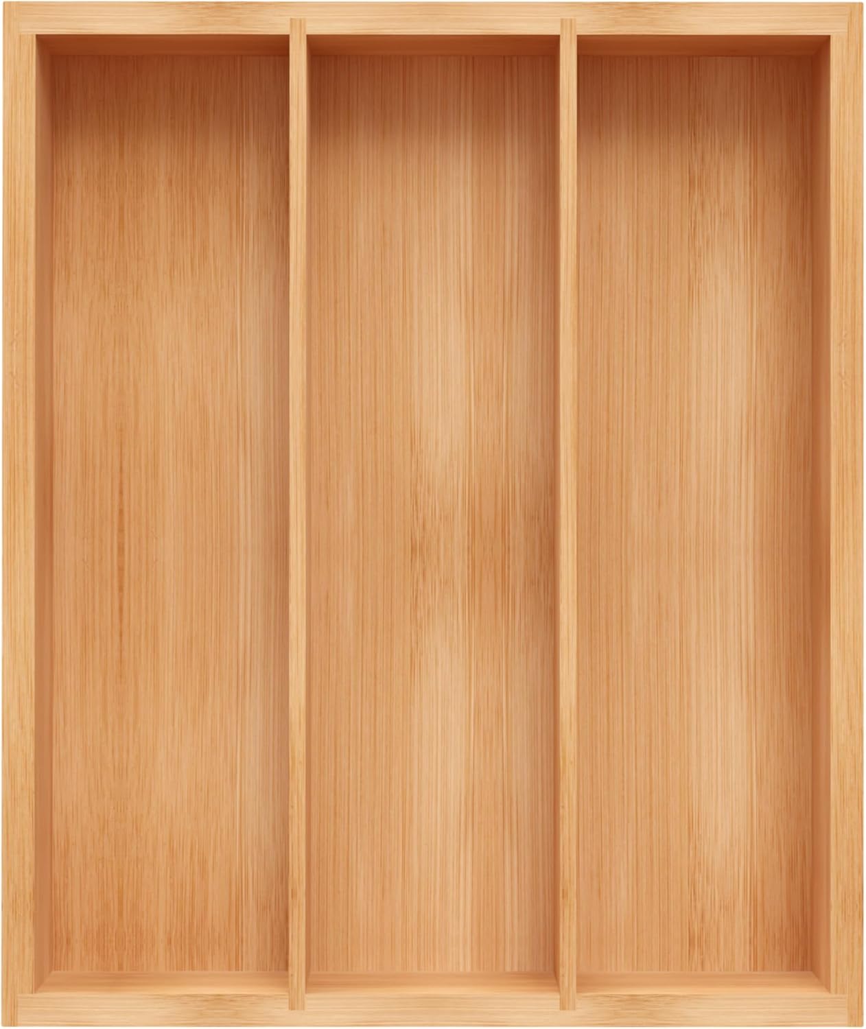 Bamboo Utensil Drawer Organizer, Silverware Tray Organizer, Kitchen Drawer Organizer for Flatware Cutlery, (Natural, 3 Slots)