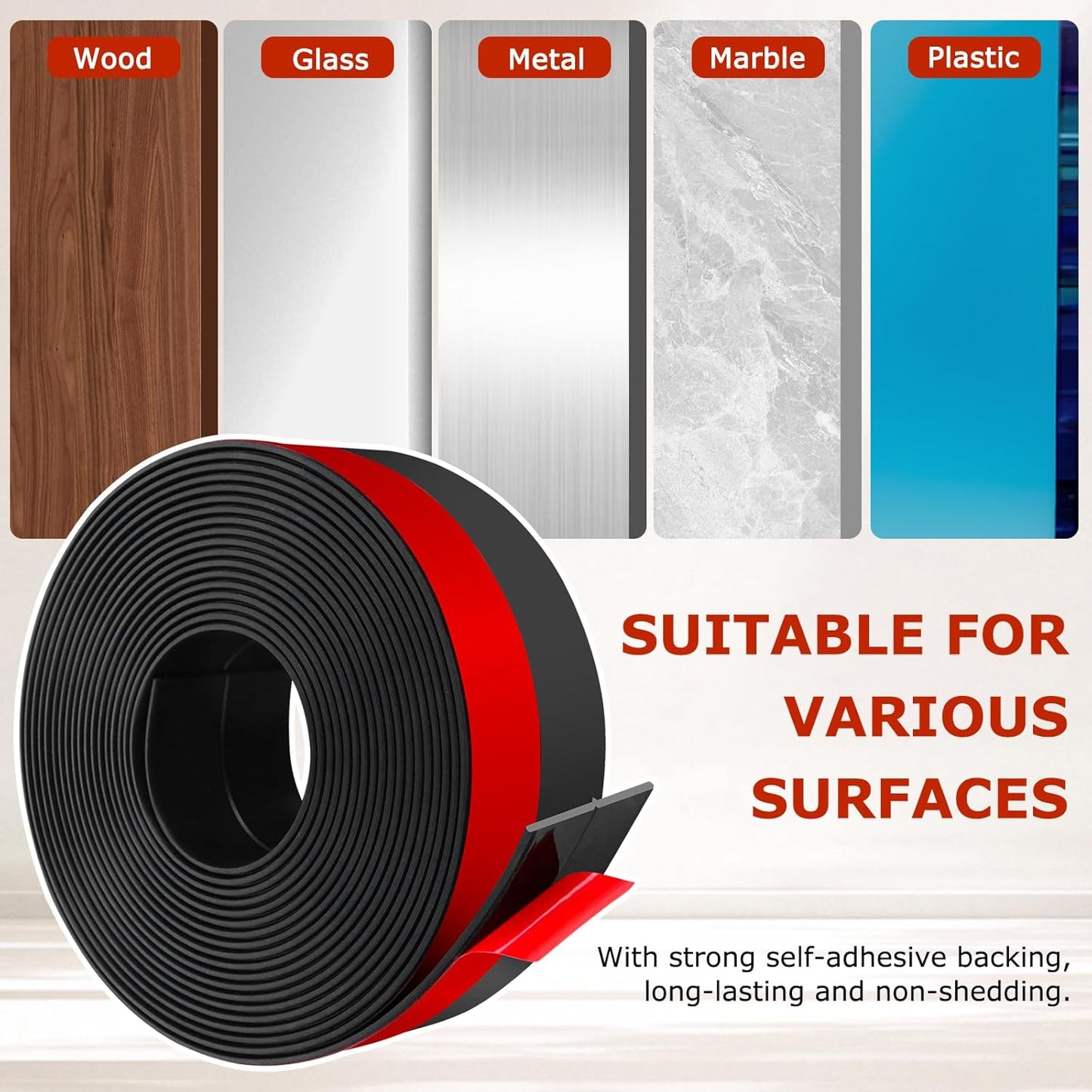 Weather Stripping Self Adhesive Door Draft Stopper Flexible Shower Door Bottom Seal Silicone Seal Strip for Sliding Glass Windows Side Gaps (Black, 2 Inch Wide x 20 Feet Long)