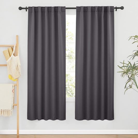 RYB HOME Blackout Grey Curtains - Thermal Insulated Window Treatments Long Panels, Back Tab Top, Privacy Curtains for Bedroom Dining, 42 Wide x 72 Long, Gray, Set of 2