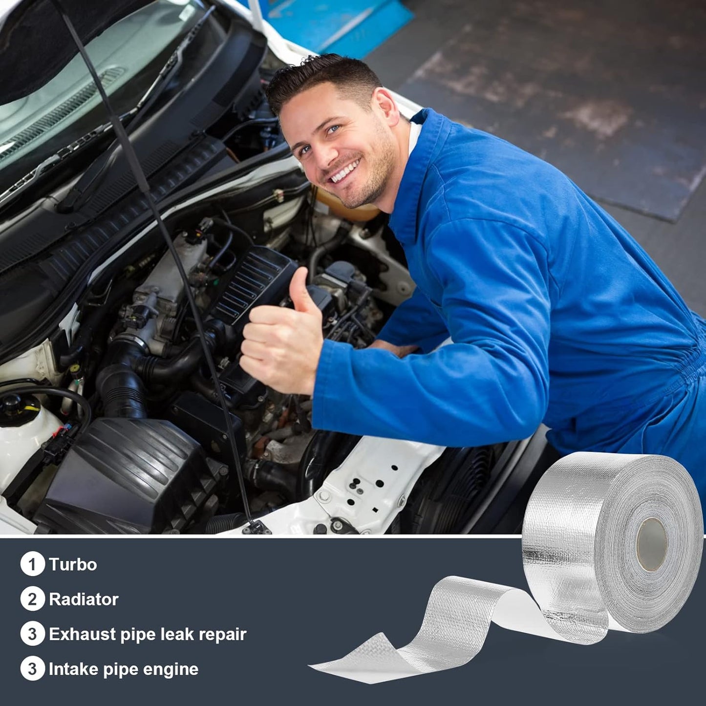 Zonon 2 Rolls Aluminum Foil Tape Heat Shield Tape Barrier Adhesive Reflective Fiberglass Thermal Insulation Reflective Material High Temp Protection(Silver,2 Inch X 100 ft)