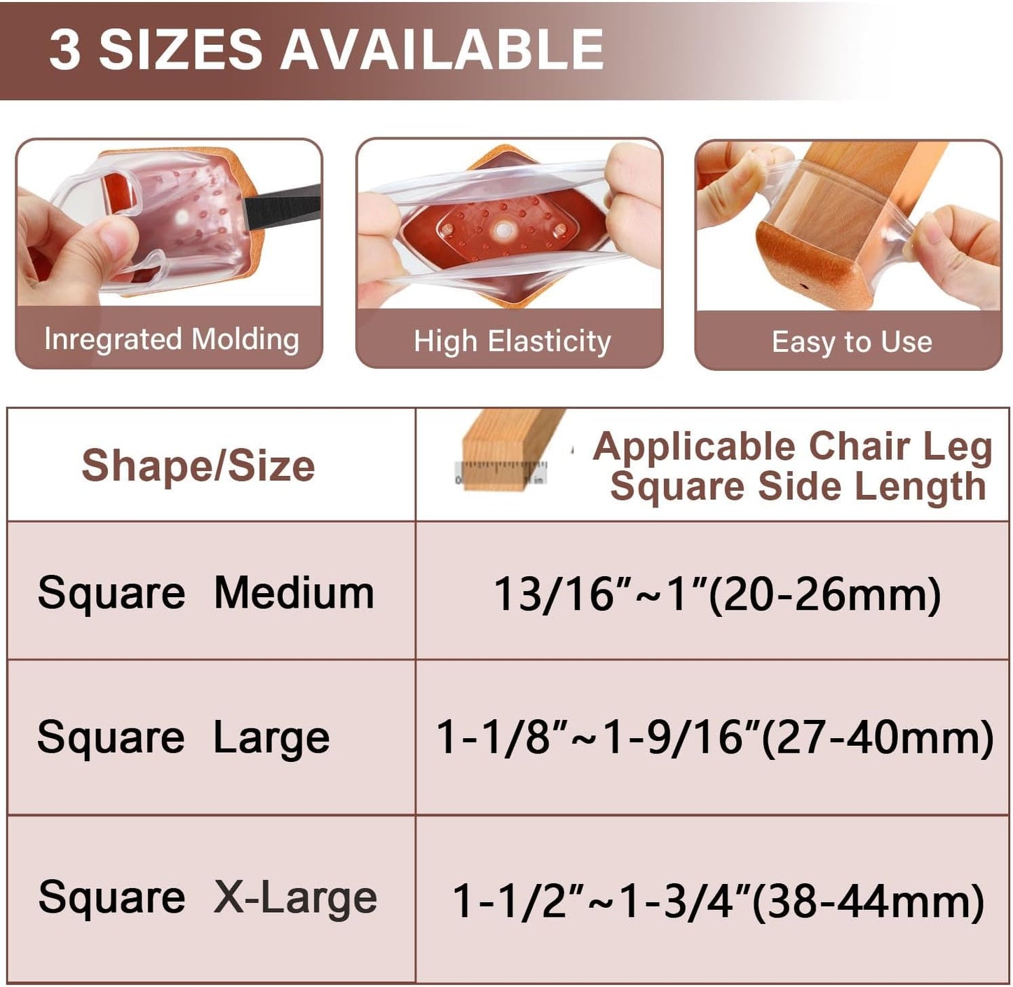 Chair Leg Floor Protectors Square Chair Leg Protectors for Hardwood Floors Silicone Caps Felt Strengthen Bottom Protection Anti-Scratch Reduce Noise 32 Pack Clear Square Fit:1-1/8" to 1-9/16"(27-40mm)