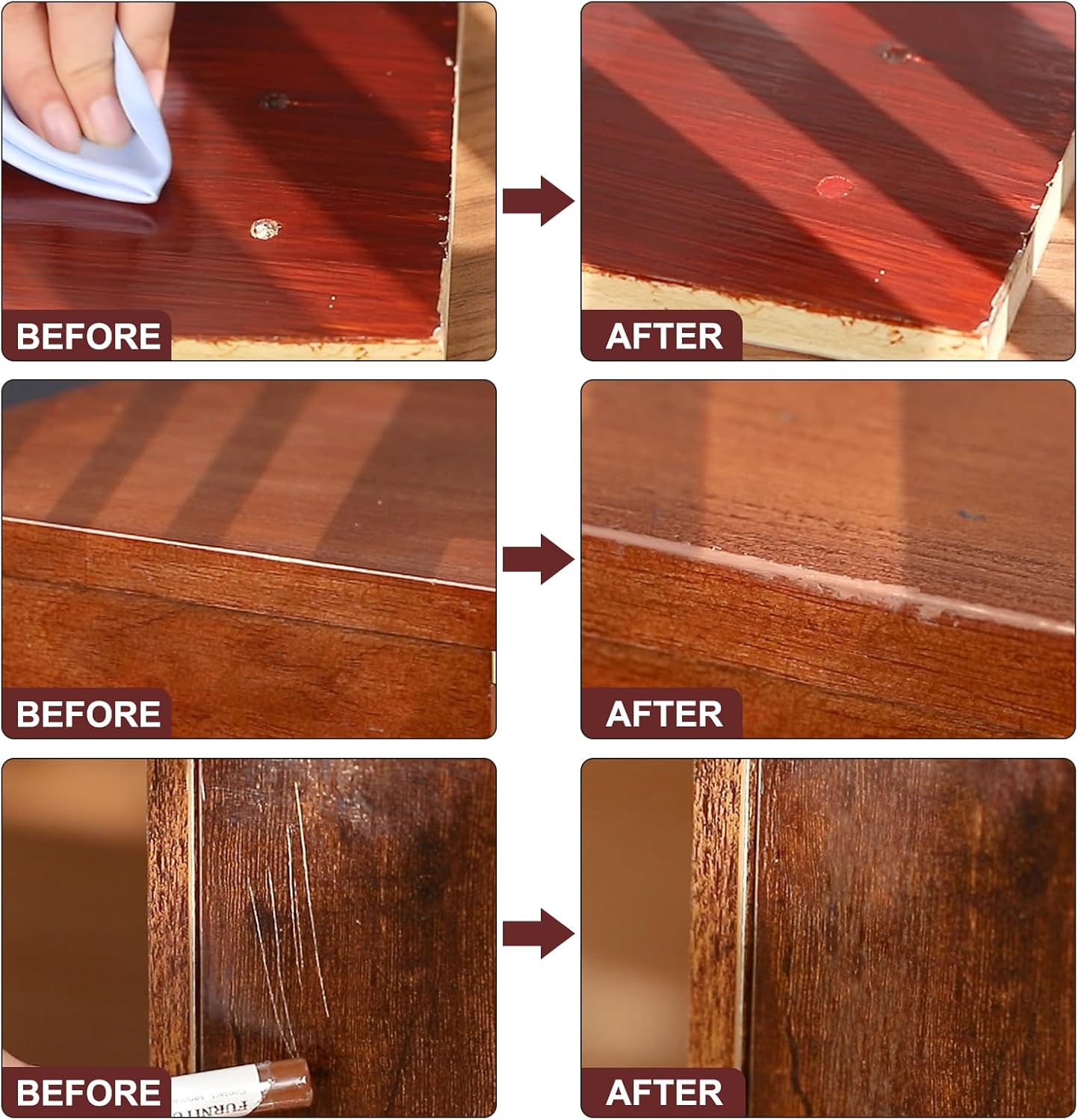 SEISSO Wood Filler Sticks- 6 Pcs, Furniture Repair Wax Crayons, Furniture Marking Repair - Scratch, Cracks, Hole, Table, Wood Floor, Guitar - Heartwood Cherry/Red Brown/Nutmeg