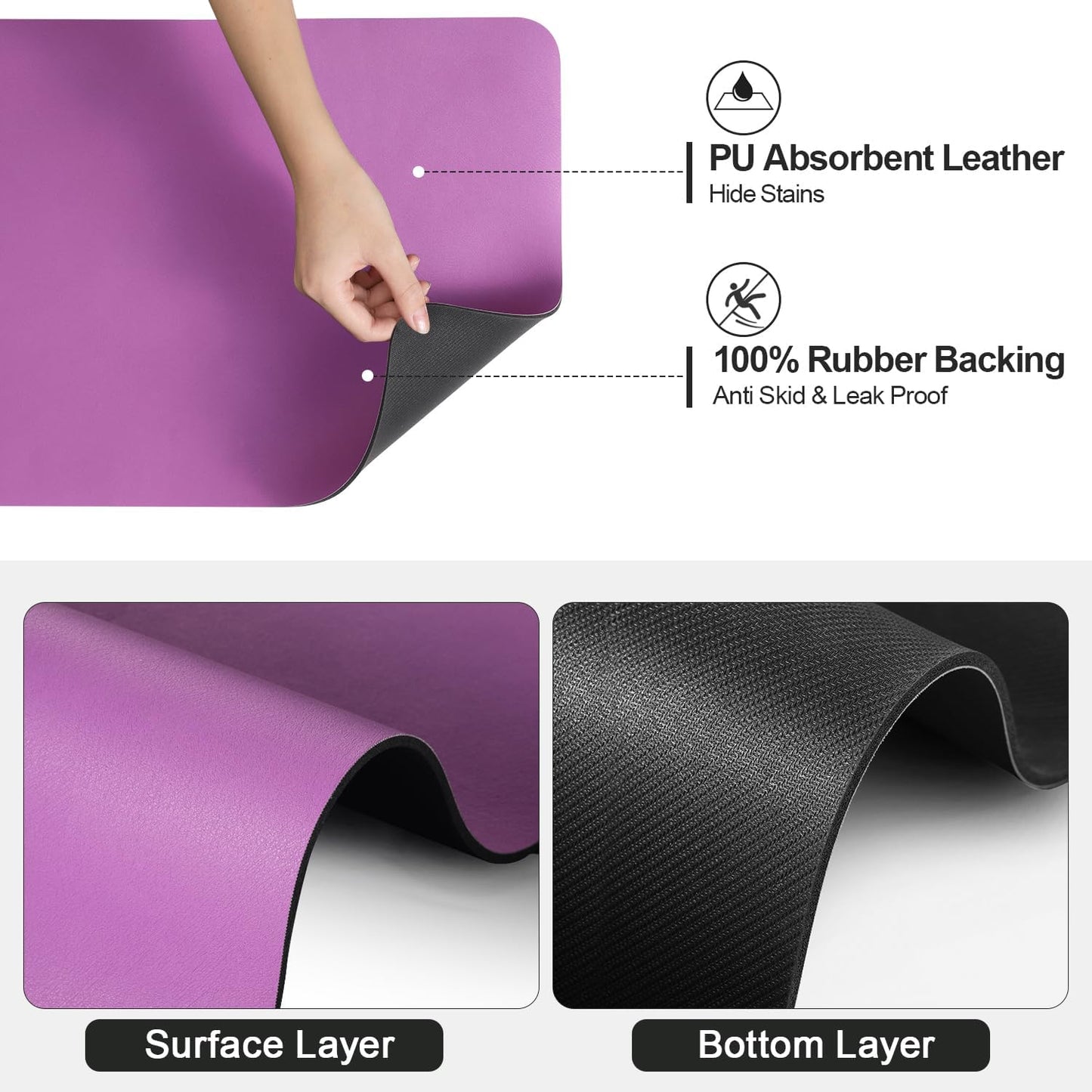 Dish Drying Mat for Kitchen Counter | Coffee Bar Mat for Countertops | Heat Resistant Drainer Mat with Non-slip Rubber Backed | Hide Stain Kitchen Absorbent Draining Mat | Purple 18"x24"