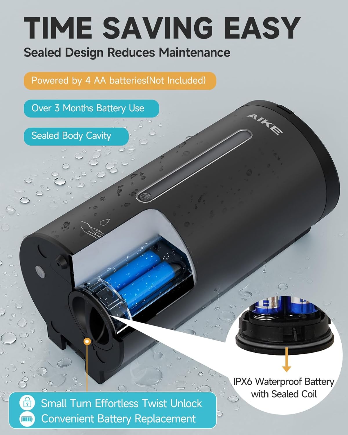 AIKE Automatic Wall Mount Liquid Soap Dispenser, Commercial Stainless Steel with 25oz Large Capacity Save Time Effort and Cost,Model AK1205(Matte Black)