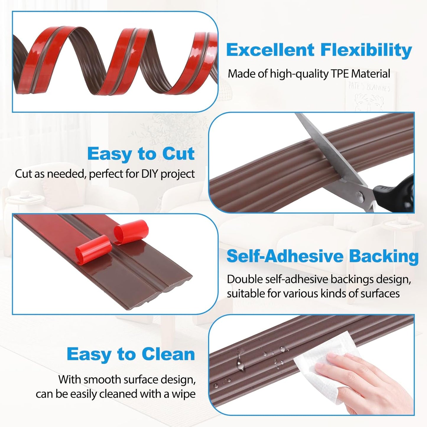 Wall Corner Protector Peel and Stick Corner Trim Molding Flexible Inside & Outside Wall Edge Guard Self Adhesive Moulding Trim for Edge Use, Brown, 2.3” W x 40’ L