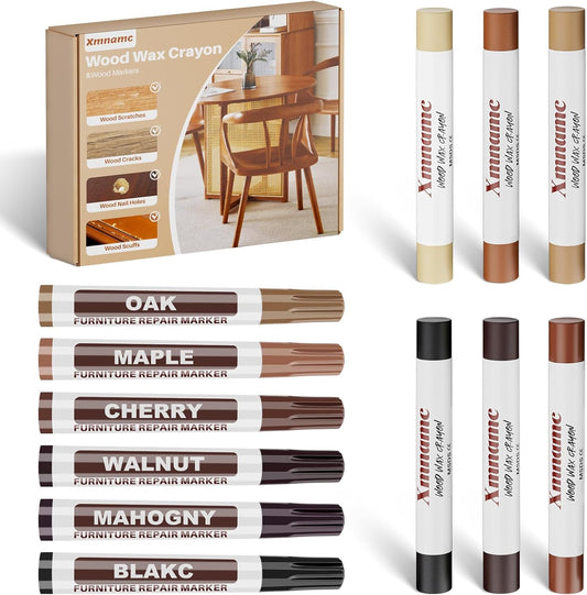 Wood Repair Wax Crayons, 12 Colors Wood Repair Wax Pens Furniture Touch Up Markers, Wood Crayons for Scratches, Scuffs, Cracks, Nail Holes