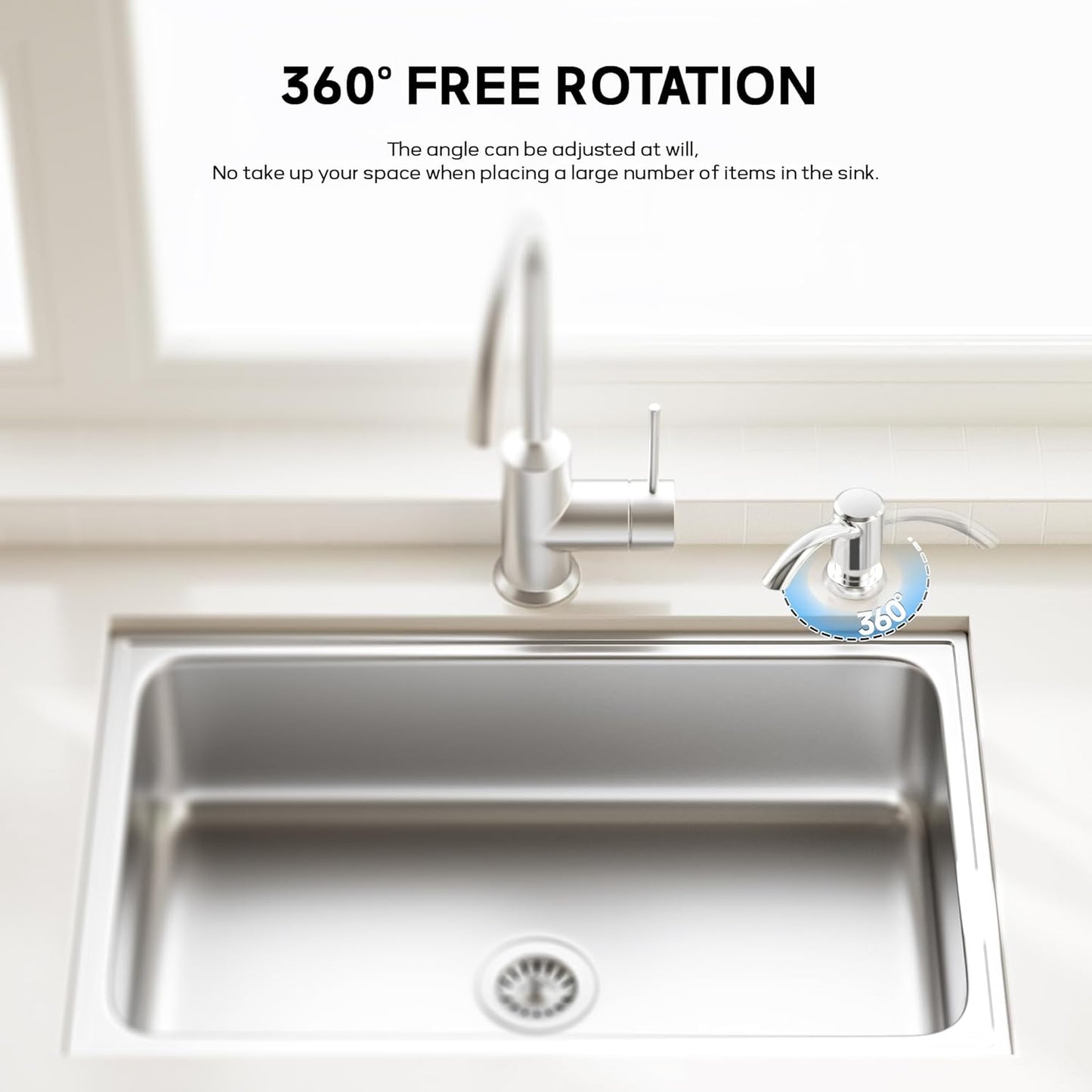 SAMODRA Built-in Kitchen Sink Soap Dispenser with Extension Tube Kit - Chrome Finish, Leak-Proof Design, No Top Refill Required (39" Tube)