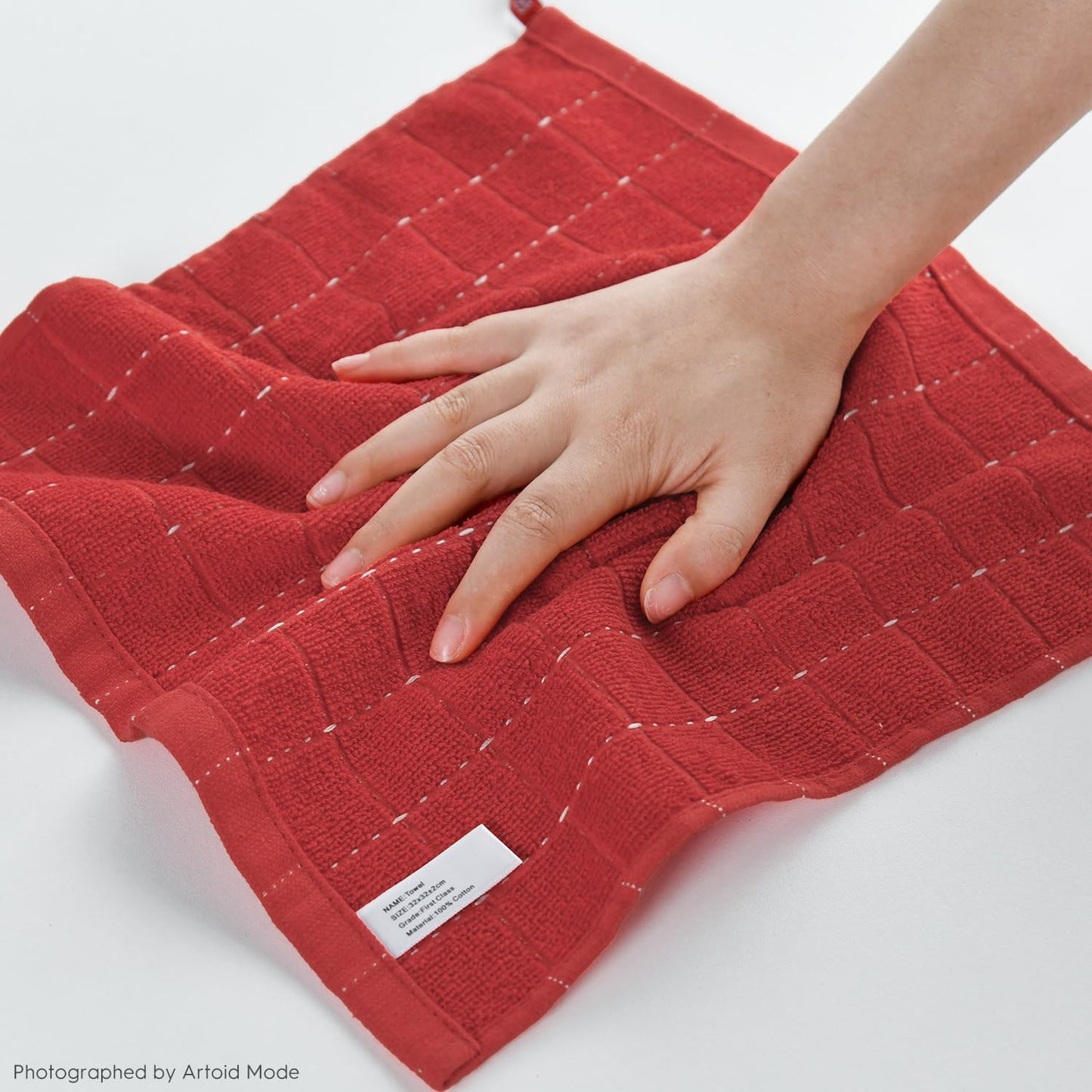 Artoid Mode Checkered Designed Cotton Red Green Terry Kitchen Dish Cloths, 12x12 Inch Soft Absorbent Quick Drying Cleaning Kitchen Rags Set of 6