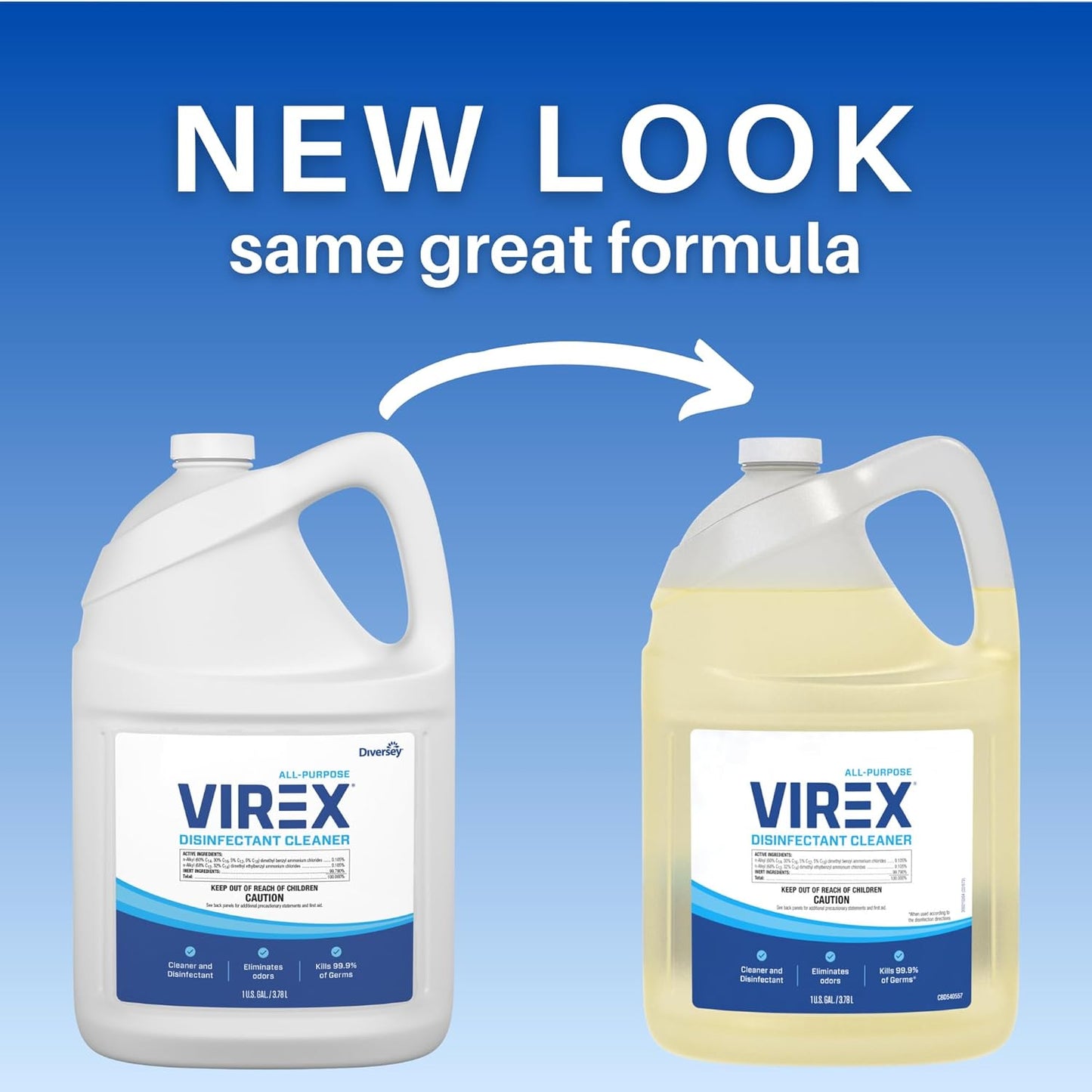 VIREX CBD540557 All Purpose Disinfectant Cleaner - Kills 99.9% of Germs and Eliminates Odors, Ready-to-Use Liquid Refill, Lemon Scent, 1-Gallon (Pack of 2)