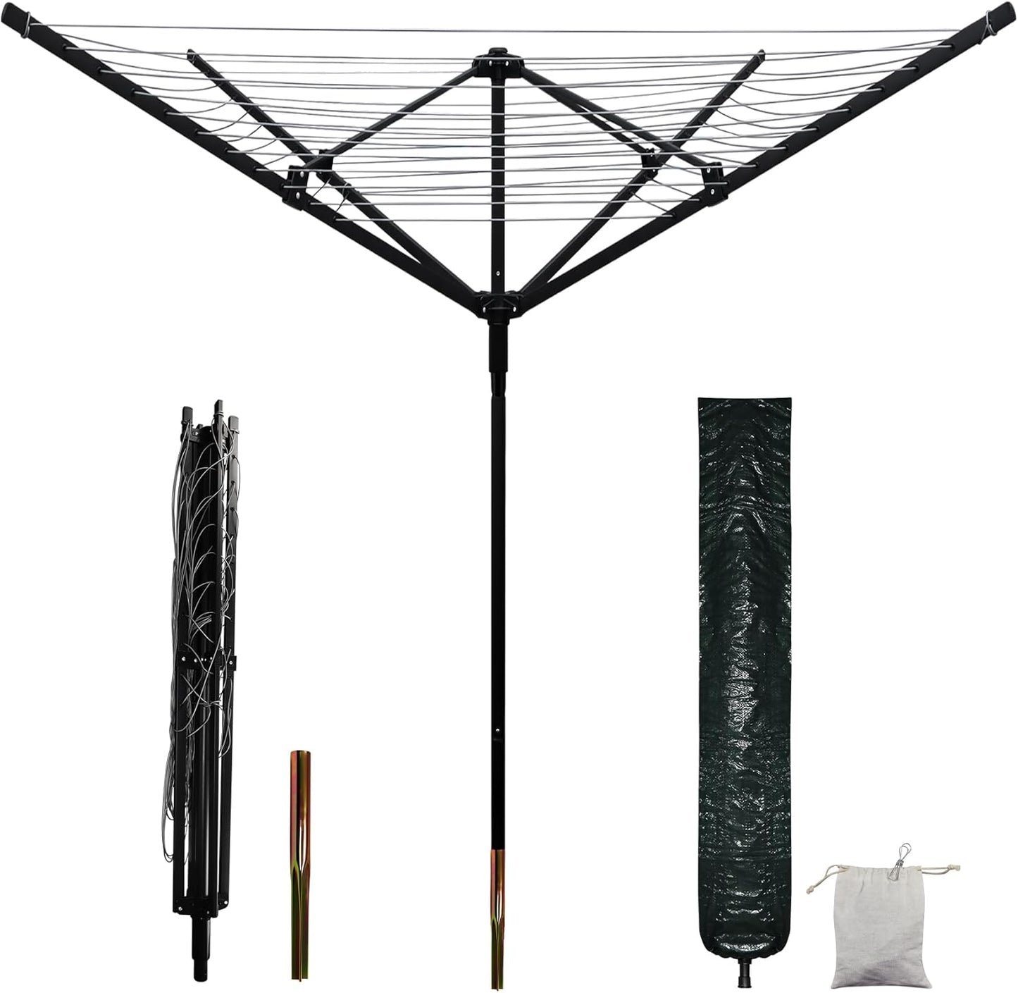 Umbrella Clothesline Outdoor with 40 Pegs, 4 Arms 12 Lines Rotary Clothesline Folding Clothes Drying Rack, 165 Ft Heavy Duty Clothes Line Outdoors for Backyard, Garden