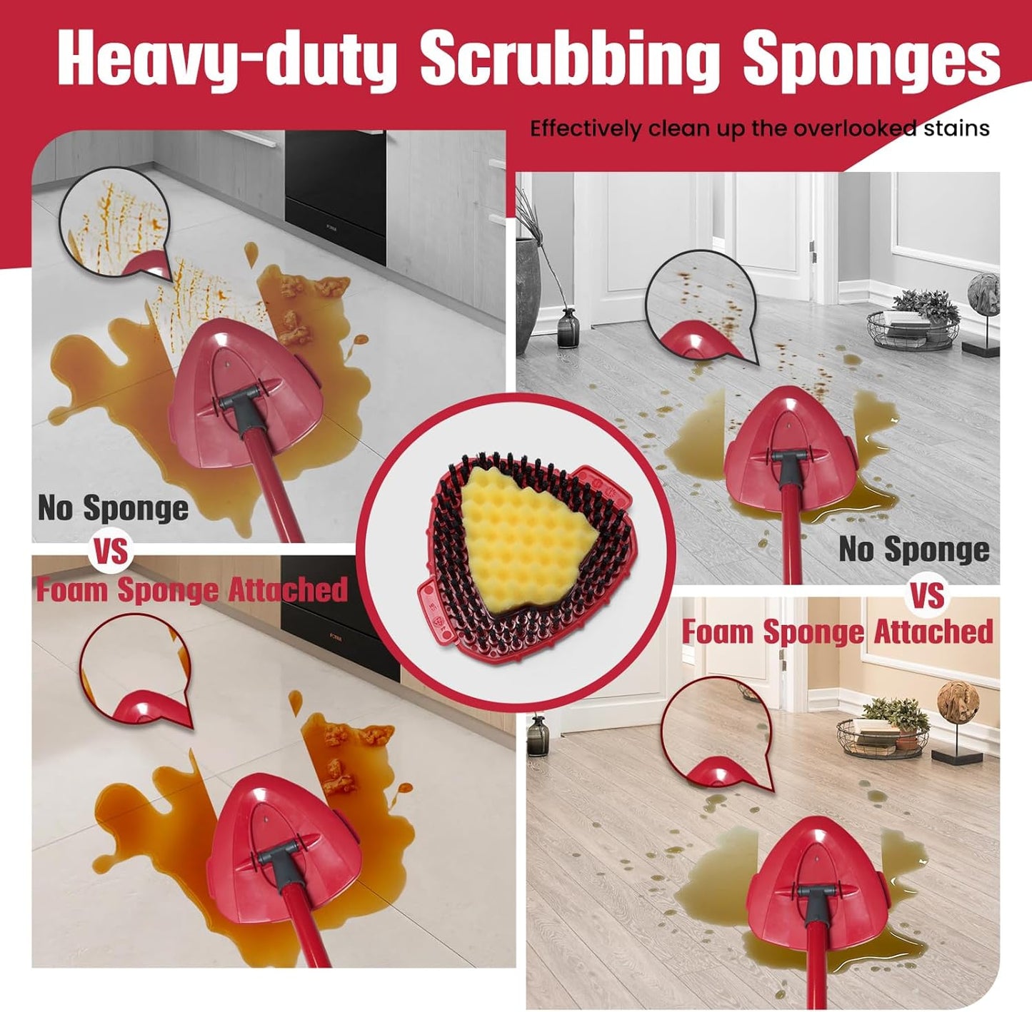 1 Pcs Spin Mop Replacements Scrub Brush and 1 Mop Base with 2 Pcs Scouring Pad Compatible with Cedar EasyWring 1 Tank System，Including 2Pcs Scouring Pad + 6Pcs Scrub Sponge Heavy Duty