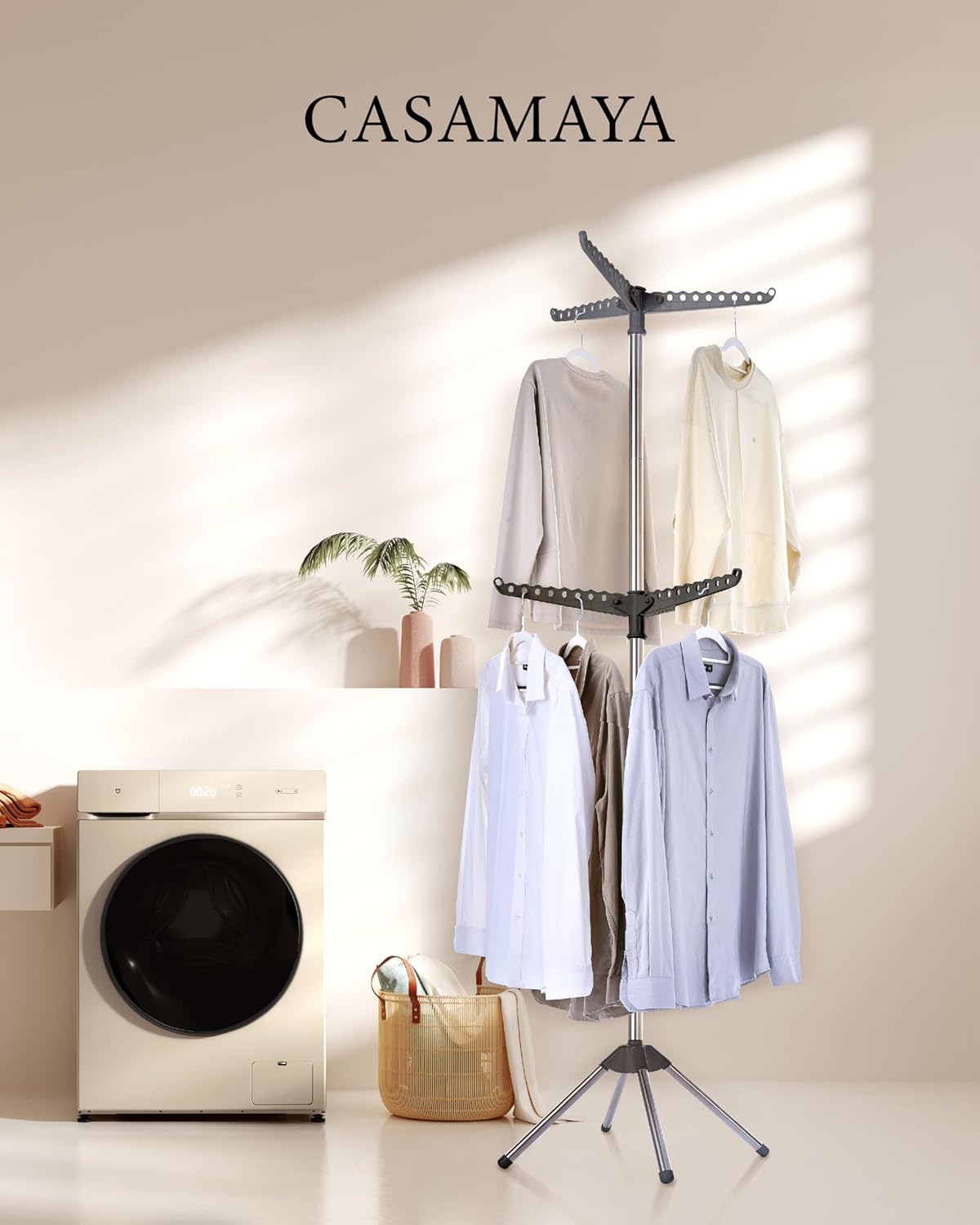 Clothes Drying Rack Foldable, 74.8 inch 2 Tier Laundry Drying Rack with Rotating Clothes Rail for 54 Pieces of Clothes, Space Saving, Indoor, Stainless Steel, Grey and Silver CDR002G01