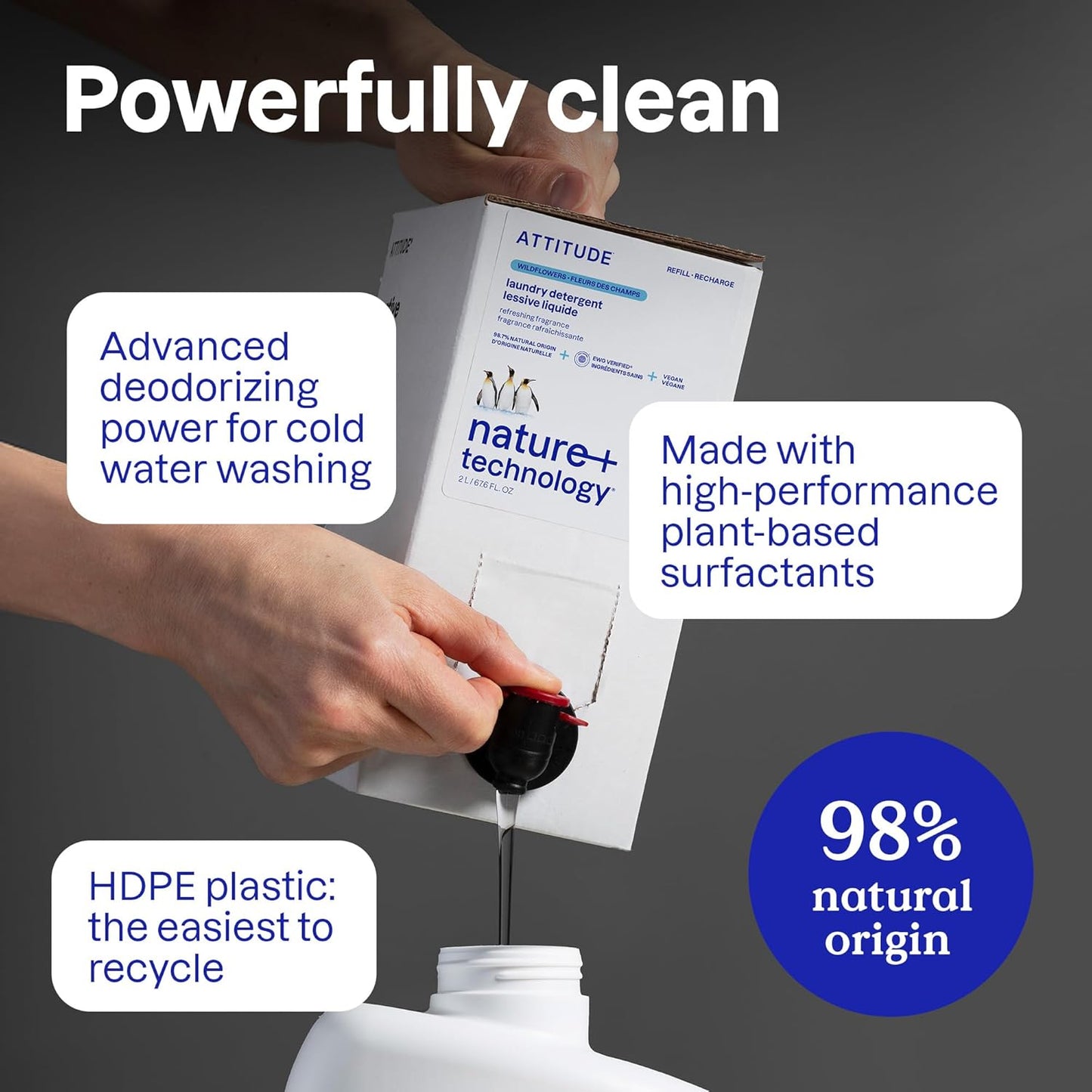 ATTITUDE Liquid Laundry Detergent, EWG Verified, HE Compatible, Plant-Based & Vegan, Natural Laundry Soap, Wildflowers Scent, 40 Loads, 67.6 Fl Oz