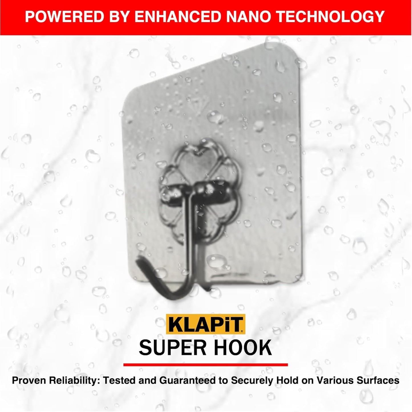KLAPiT Super Hook - Heavy-Duty Adhesive Clear Wall Hooks, Holds Up to 11 lbs, Waterproof, No Damage, Easy Install on Tile, Wood, Stone, Glass & Metal - Made of Steel (Clear, 8pc)